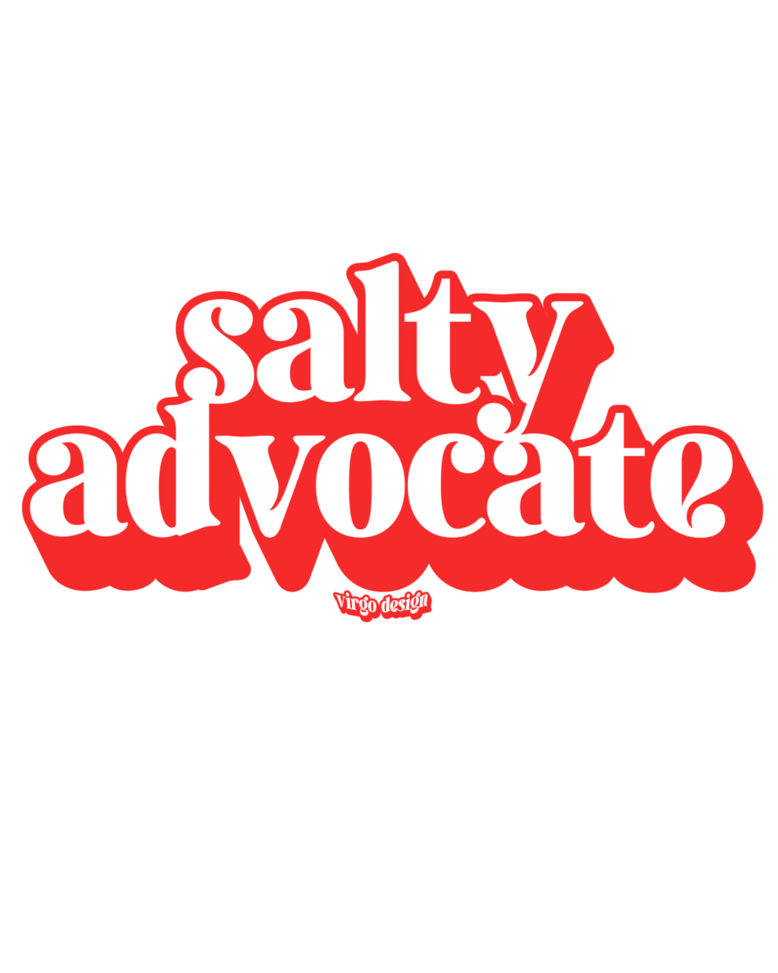 red text that reads 'salty advocate' on a white background