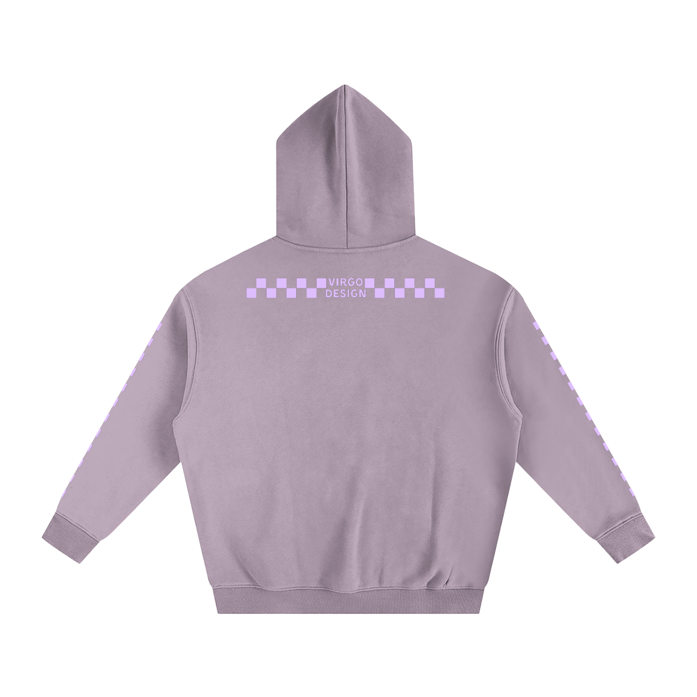 inclusion afo hoodie in purple featuring checkered accents on chest, sleeve, and upper back