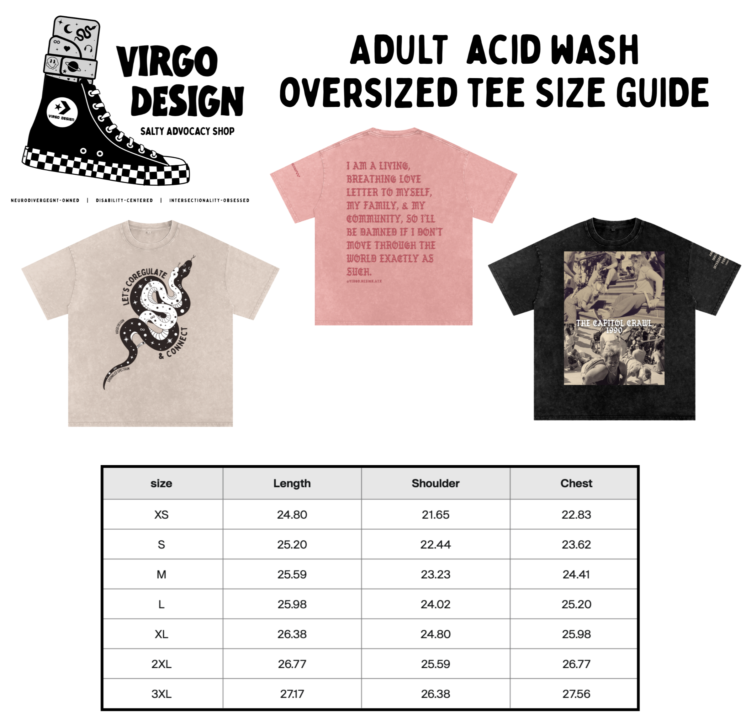 presume competence Ouija oversized tee size guide