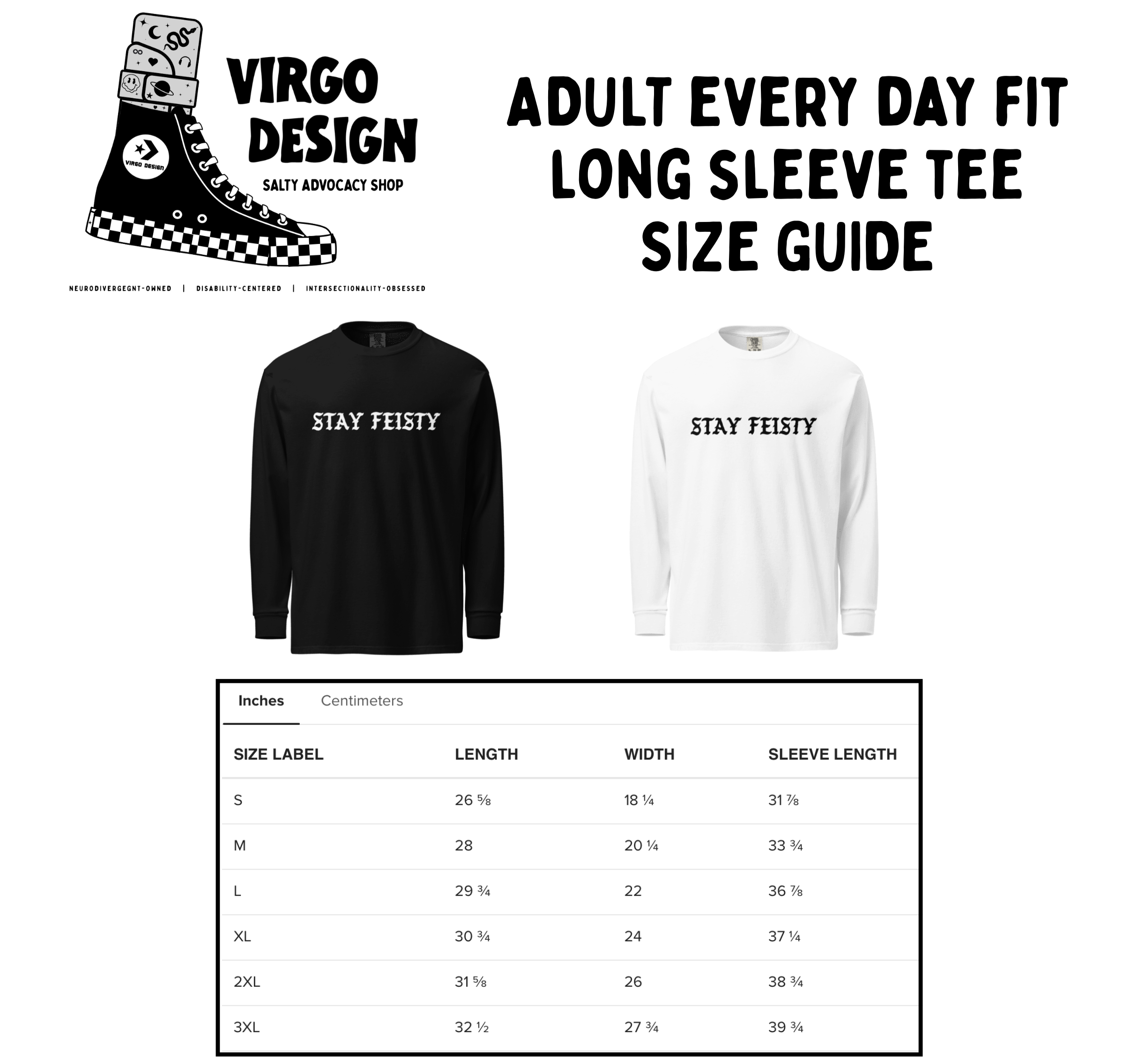stay feisty virgo design x sprinkled spectrum collab long sleeve tee size guide