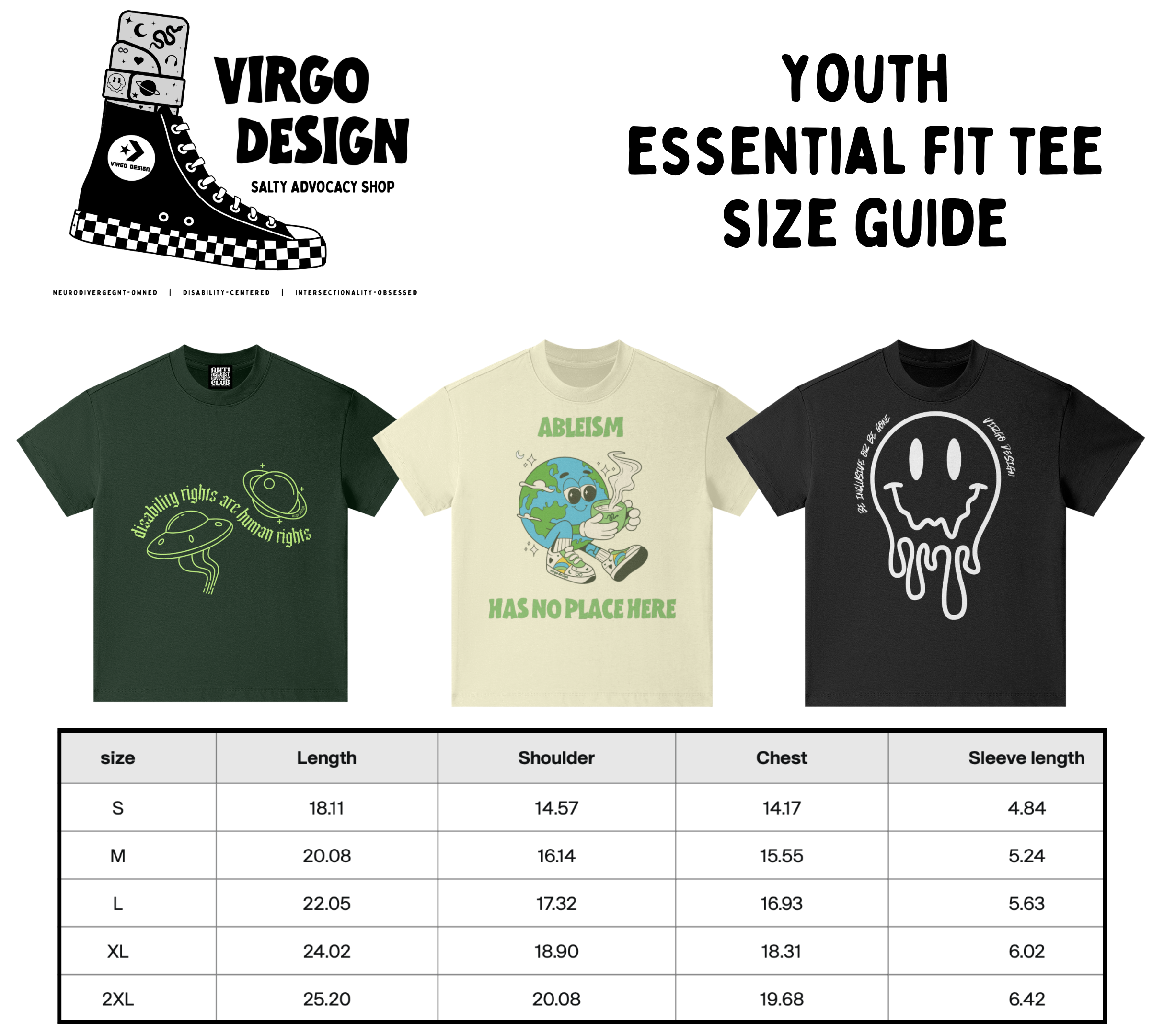 accessibility is the gummy bear minimum youth tee by virgo design size guide