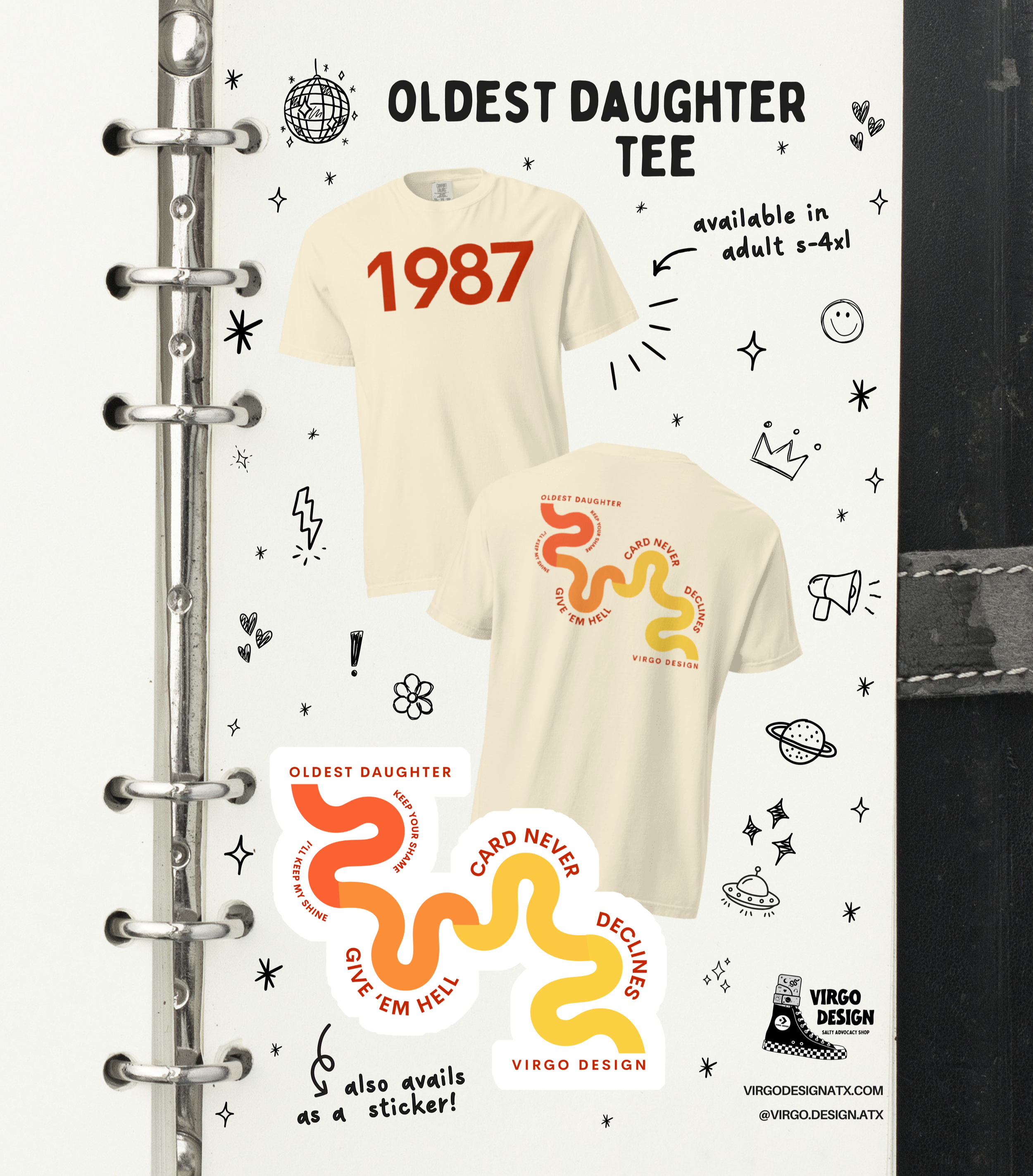oldest daughter tee and sticker by Virgo Design