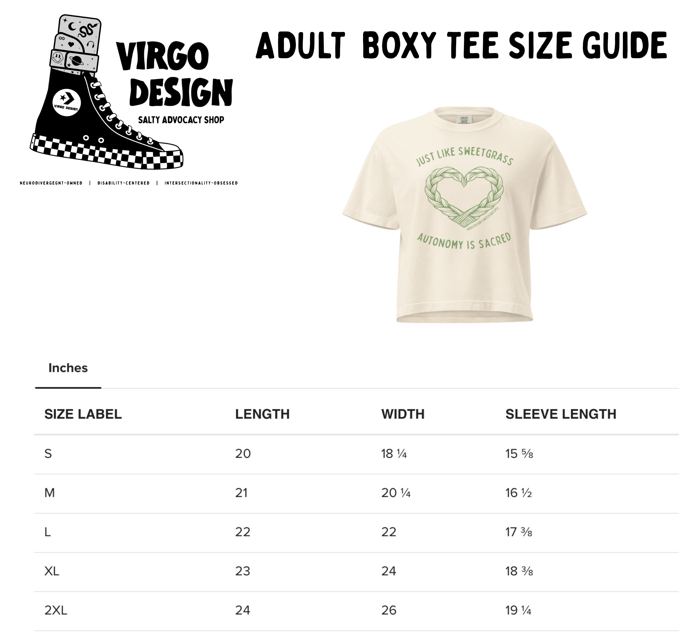 adult boxy tee sizing guide