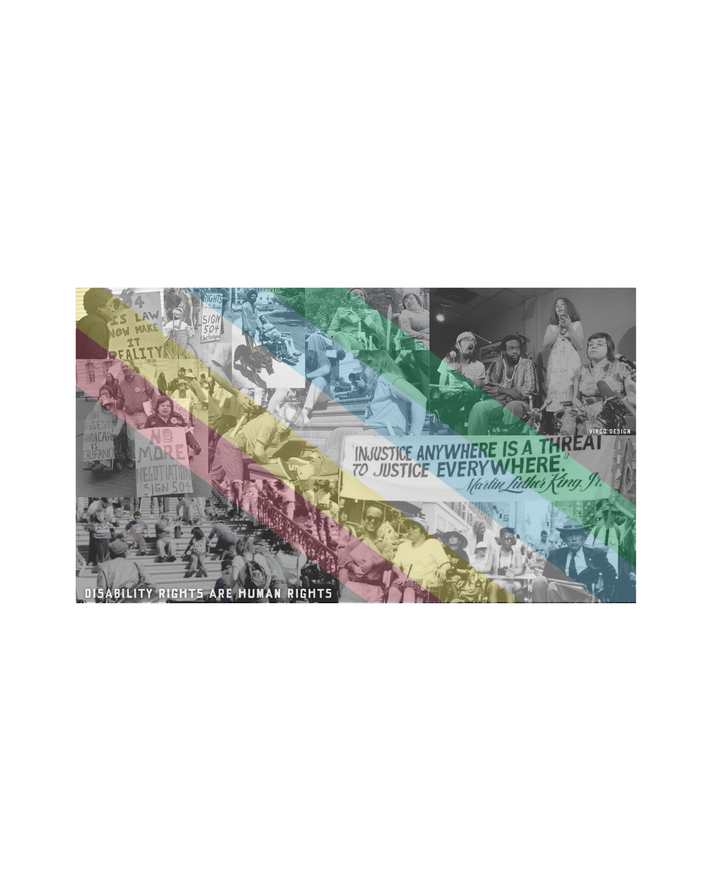 iconic moments in disability history draped in the disability pride flag 11oz ceramic mug in white with black interior and black handle by virgo design