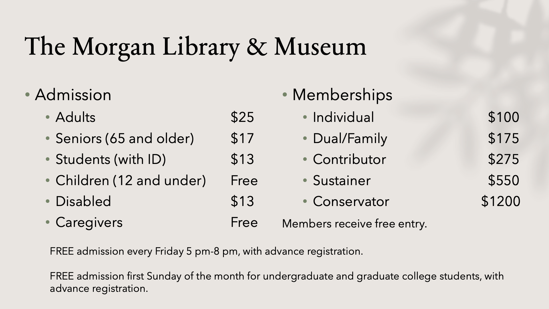 The Morgan Library & Museum Admission Costs