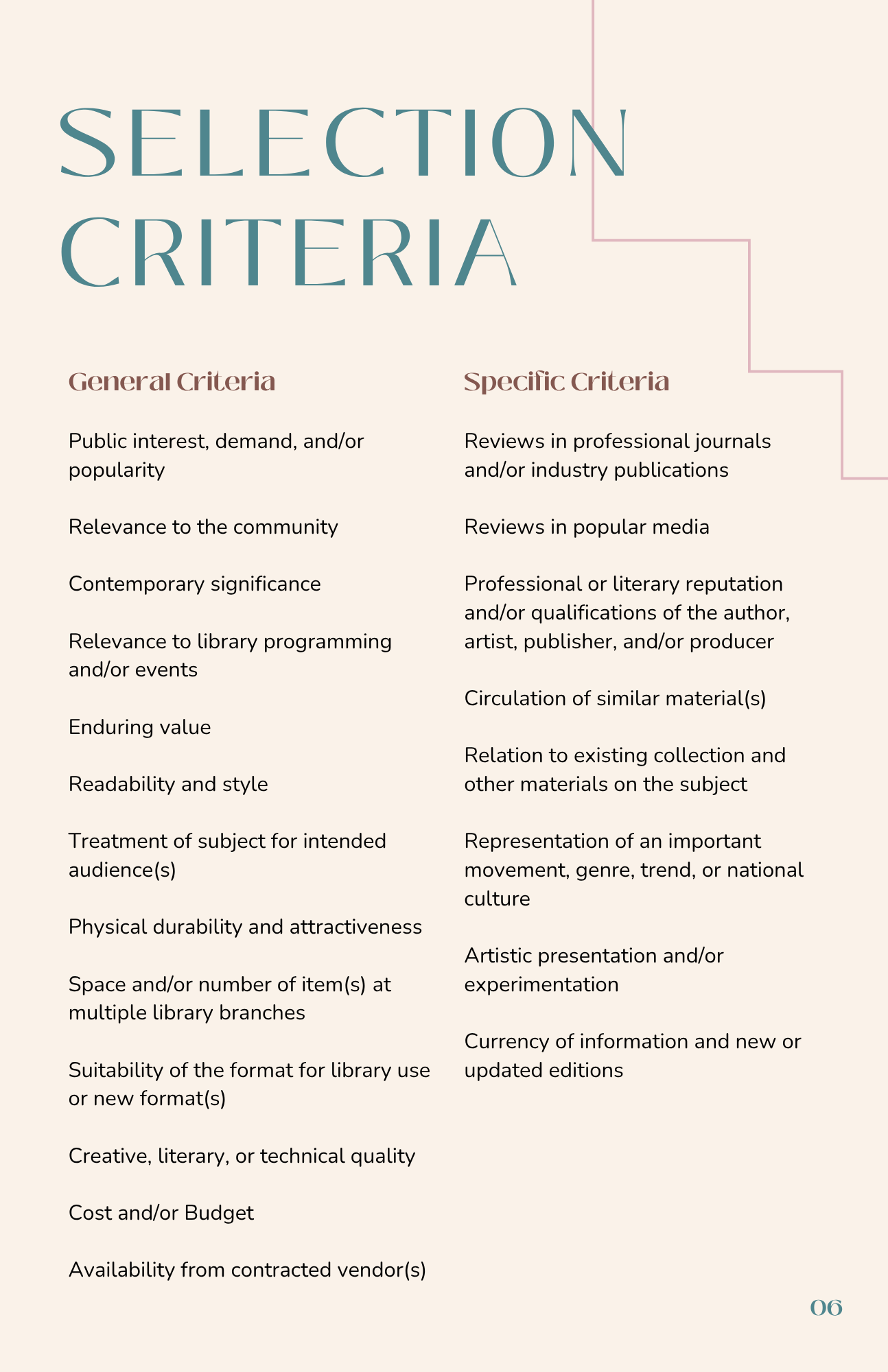Selection Criteria