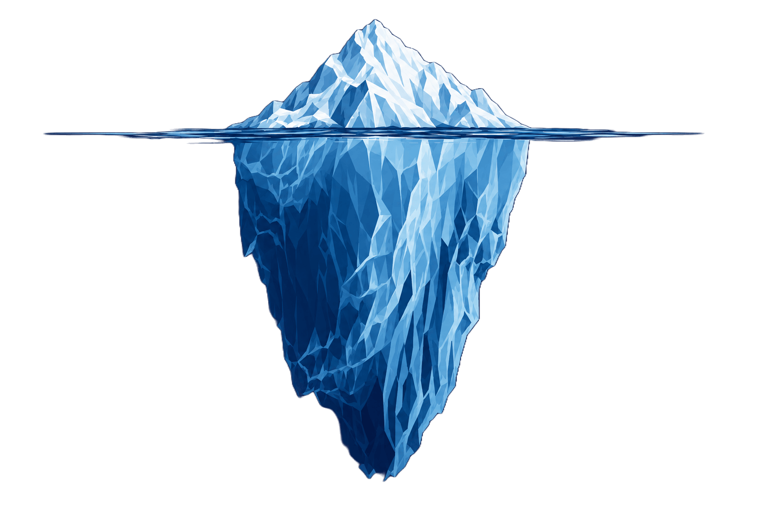 A digital illustration of a large iceberg, showing the part above water and the much larger submerged part beneath the surface.