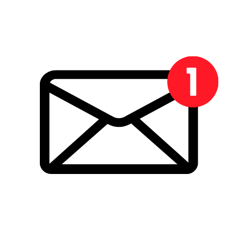 Icons of a megaphone, play button, envelope, and heart on a black background, representing digital marketing and communication.