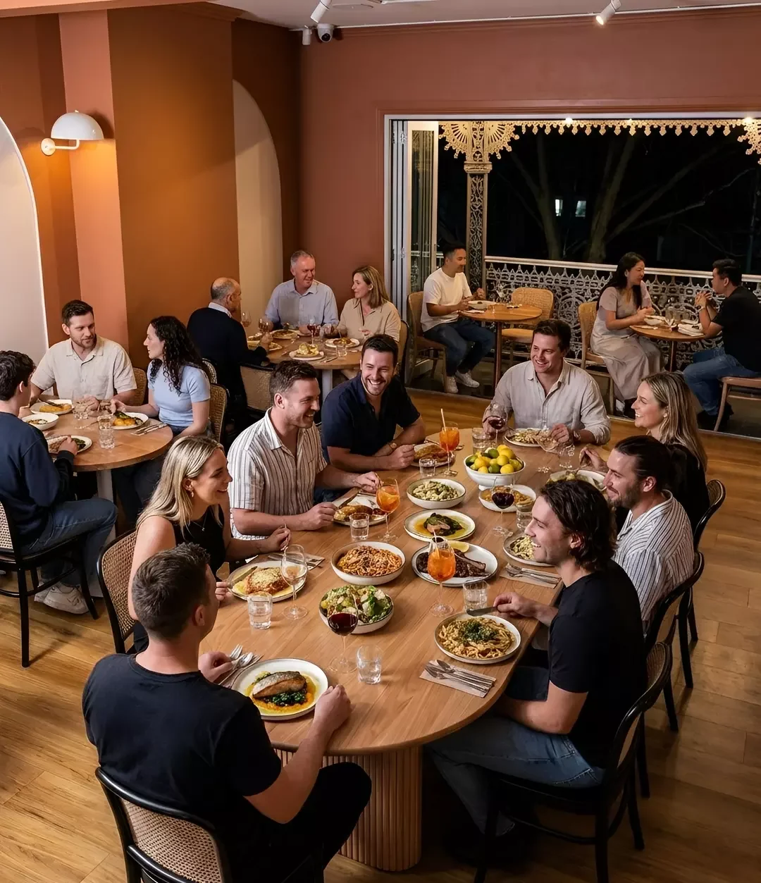 photo of group of people celebrating at Pasta Rosa, the best restaurant in Pyrmont for Groups & Events