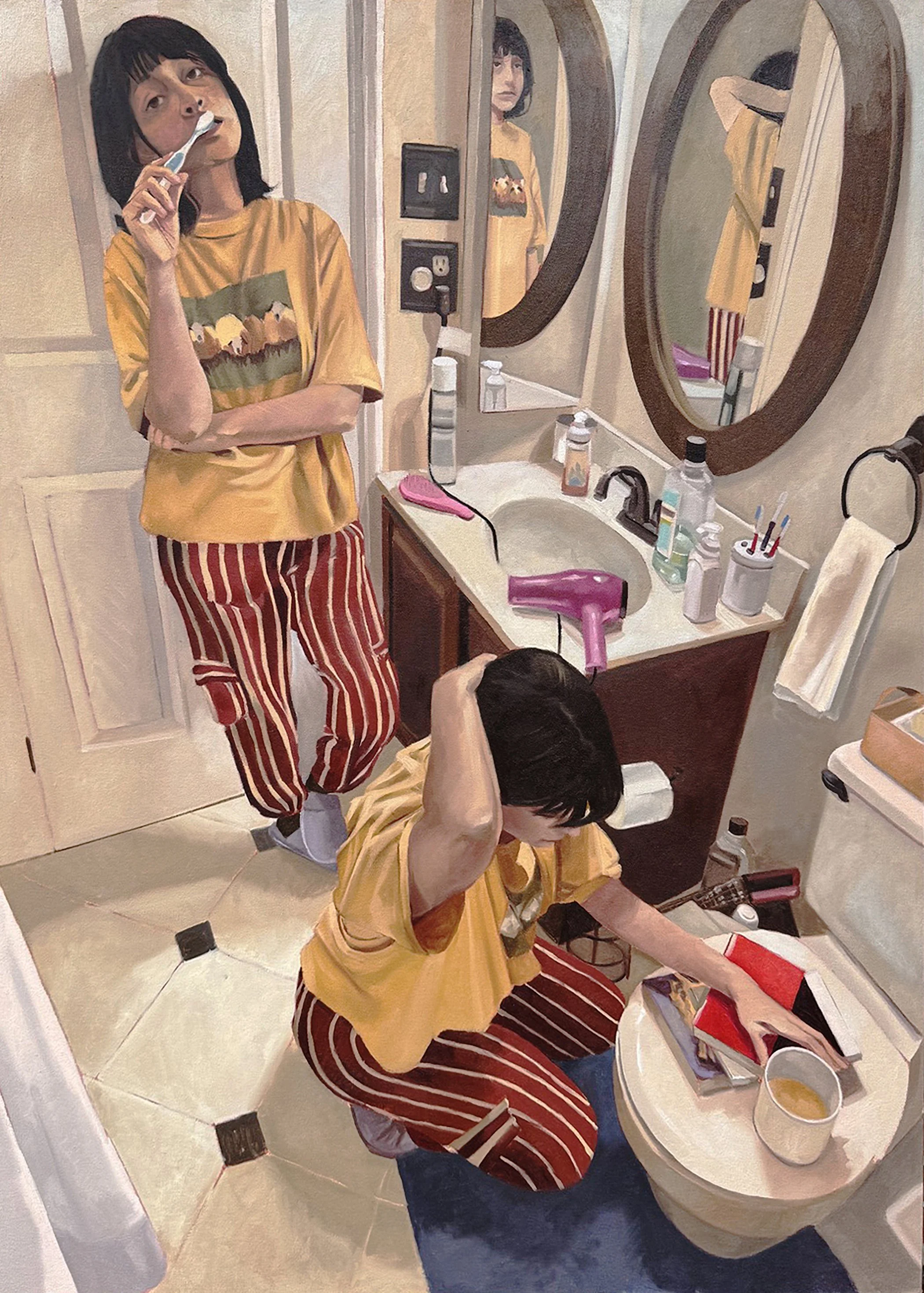 Self, Observed: Toothpaste, Coffee, and Doubt  |

Oil on Canvas   |

48’’ x 36’’    |

2025