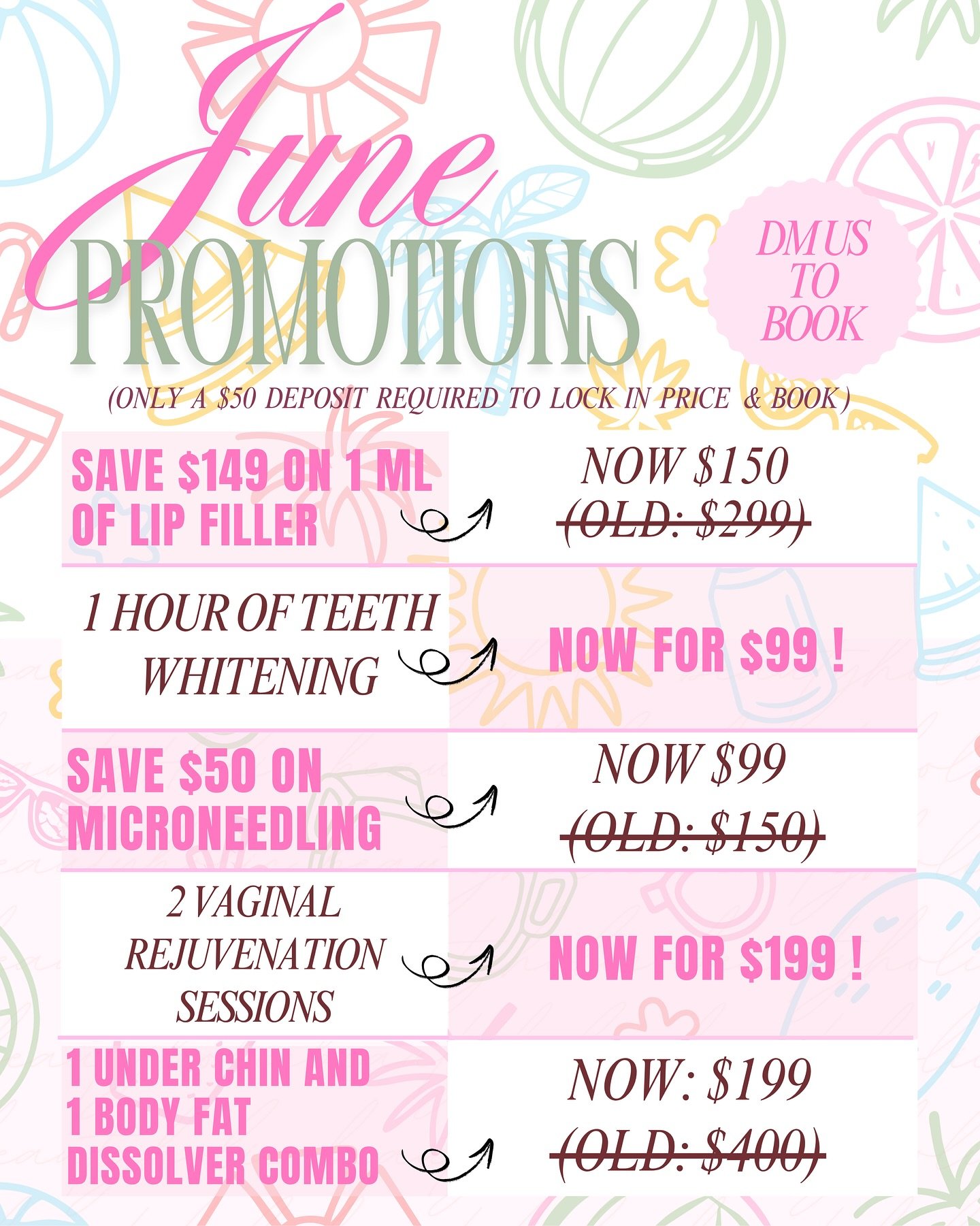 The new June Promotions are live! ✨ all these treatments are on sale to get you ready for the summer. Take advantage of these deals before they expire 06/30! 

DM us to book your appointment or with any questions ✨ 

#microneedlingtherapy #microneedl