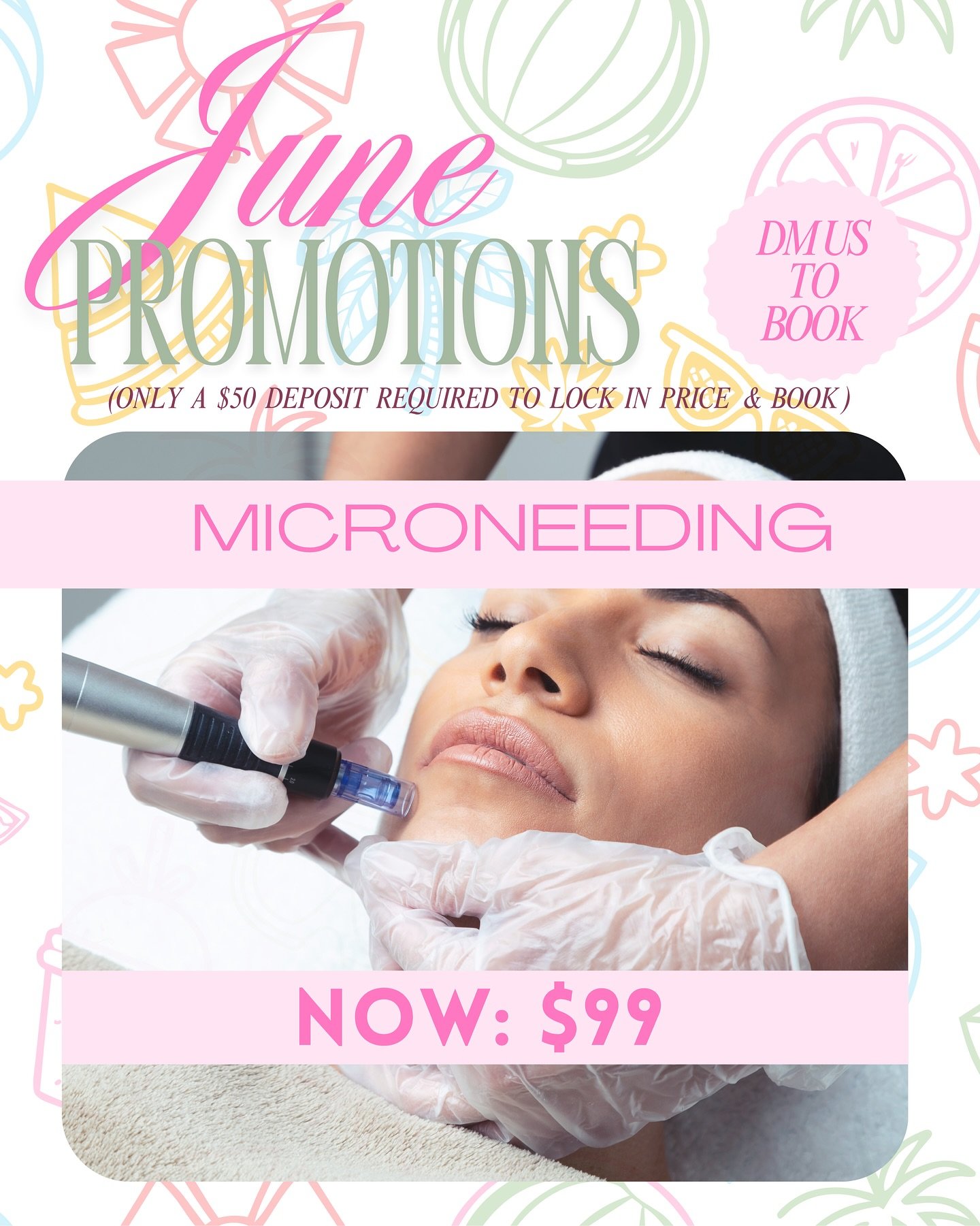 Take advantage of our June Promotion for Microneedling and SAVE $50 on a Microneedling session! ✨ 

Microneedling helps with: 

✔️uneven texture 
✔️acne scars
✔️fine lines
✔️hyperpigmentation 
✔️enlarged pores 
✔️and more! 

It is non invasive and yo