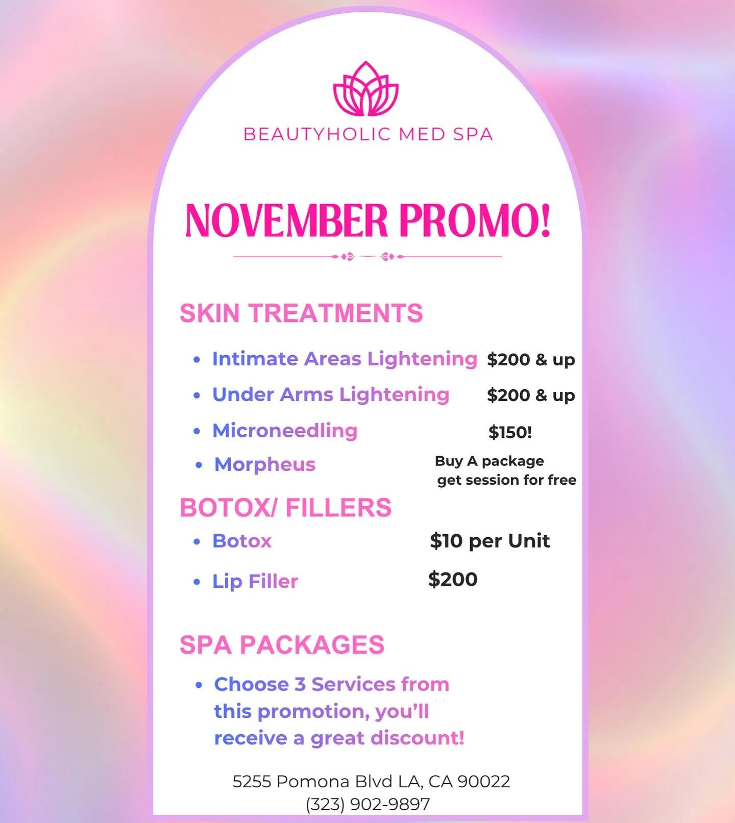 November Promo is out! 🩷😍🎀🏹🎻🩰 #novemberpromo #medspapromo #promofacial #losangelespromos