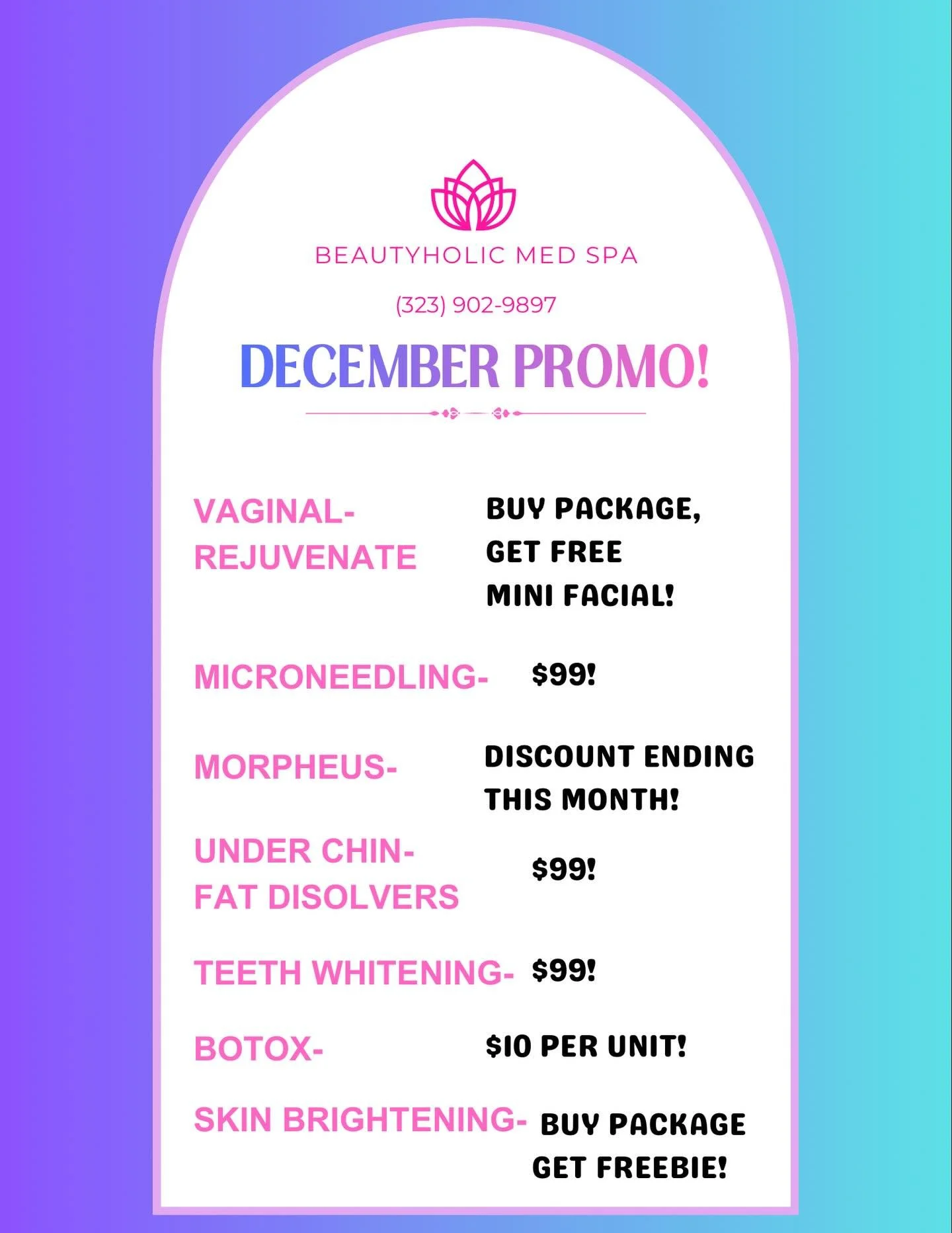 December Promo! ❄️☃️🩵🤍🧞&zwj;♂️🧞 take advantage of the last promo of 2025! Aproveche la &uacute;ltima promoci&oacute;n del a&ntilde;o! 😍🫶🏻🙌🏻👏🏻 we&rsquo;re located in east Los Angeles! Call or Text for appointments! (323) 902-9897