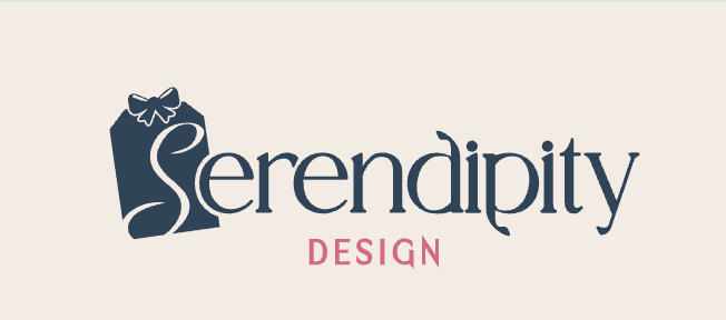 Logo for Serendipity Design featuring a gift box with a ribbon and bow.