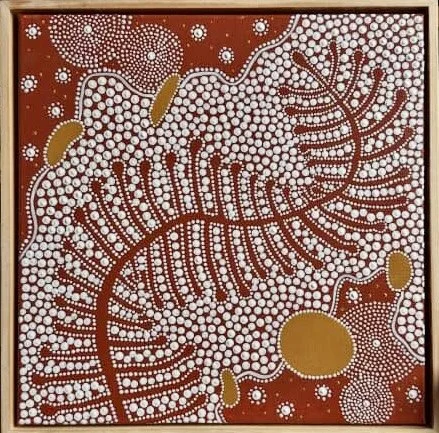 Jacinta Janik, Autumn on Country, acrylic on canvas, 30.5cm x 30.5cm. $350