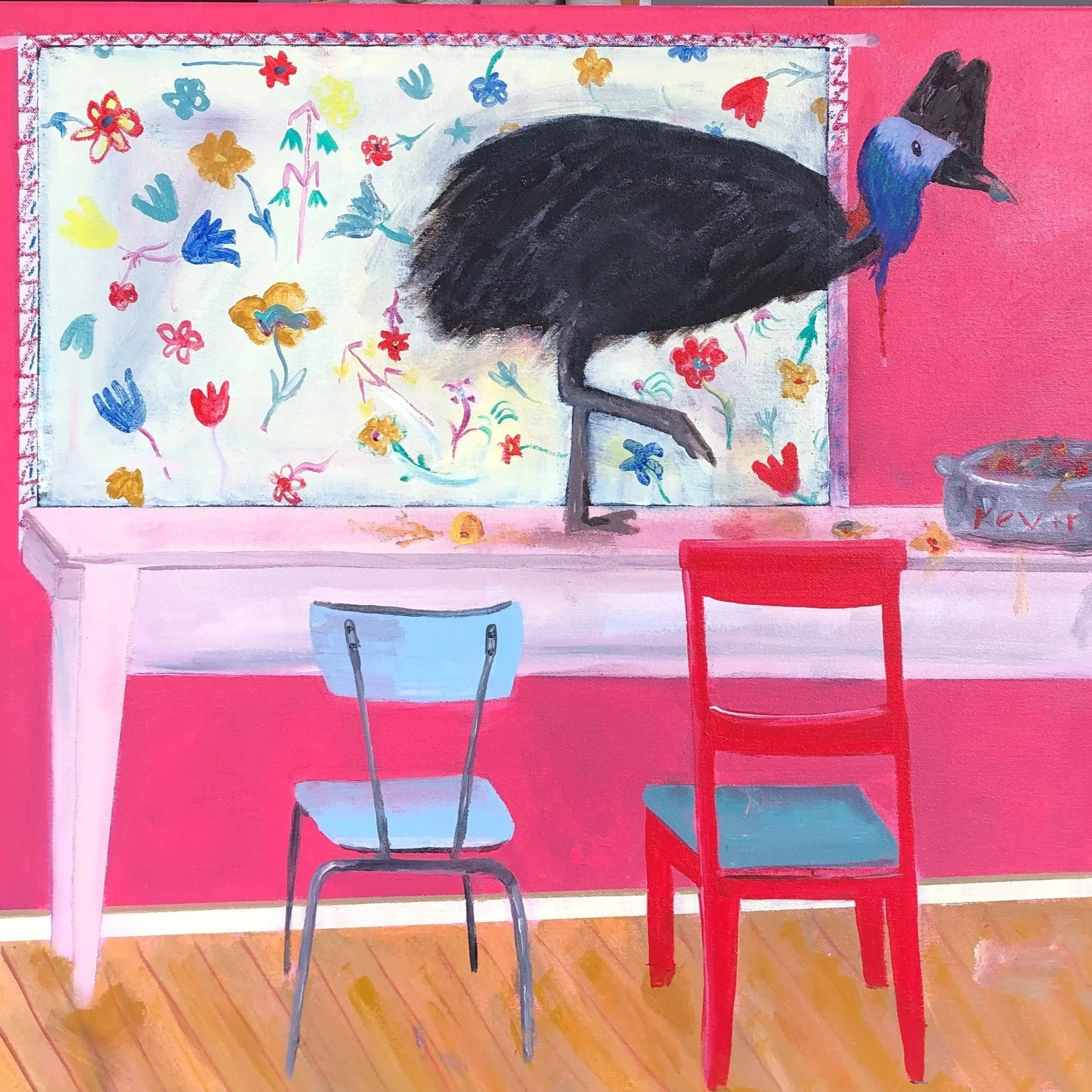 Mez Truskett, Kevin's Always Hungry, acrylic on canvas, 60 x 50cm. $950