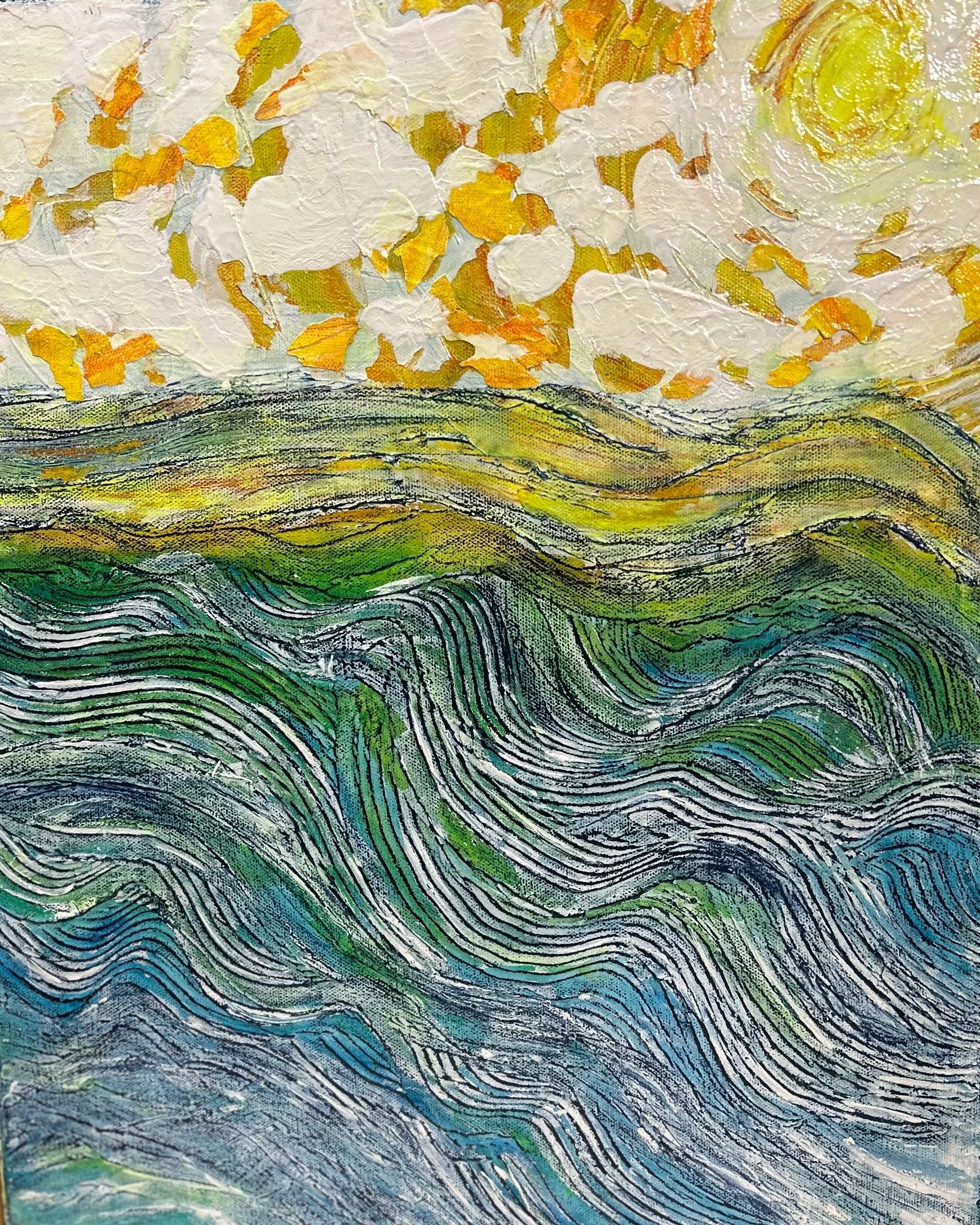Melanie Hickling, Go With the Flow, mixed media on canvas, 42 x 52cm. SOLD