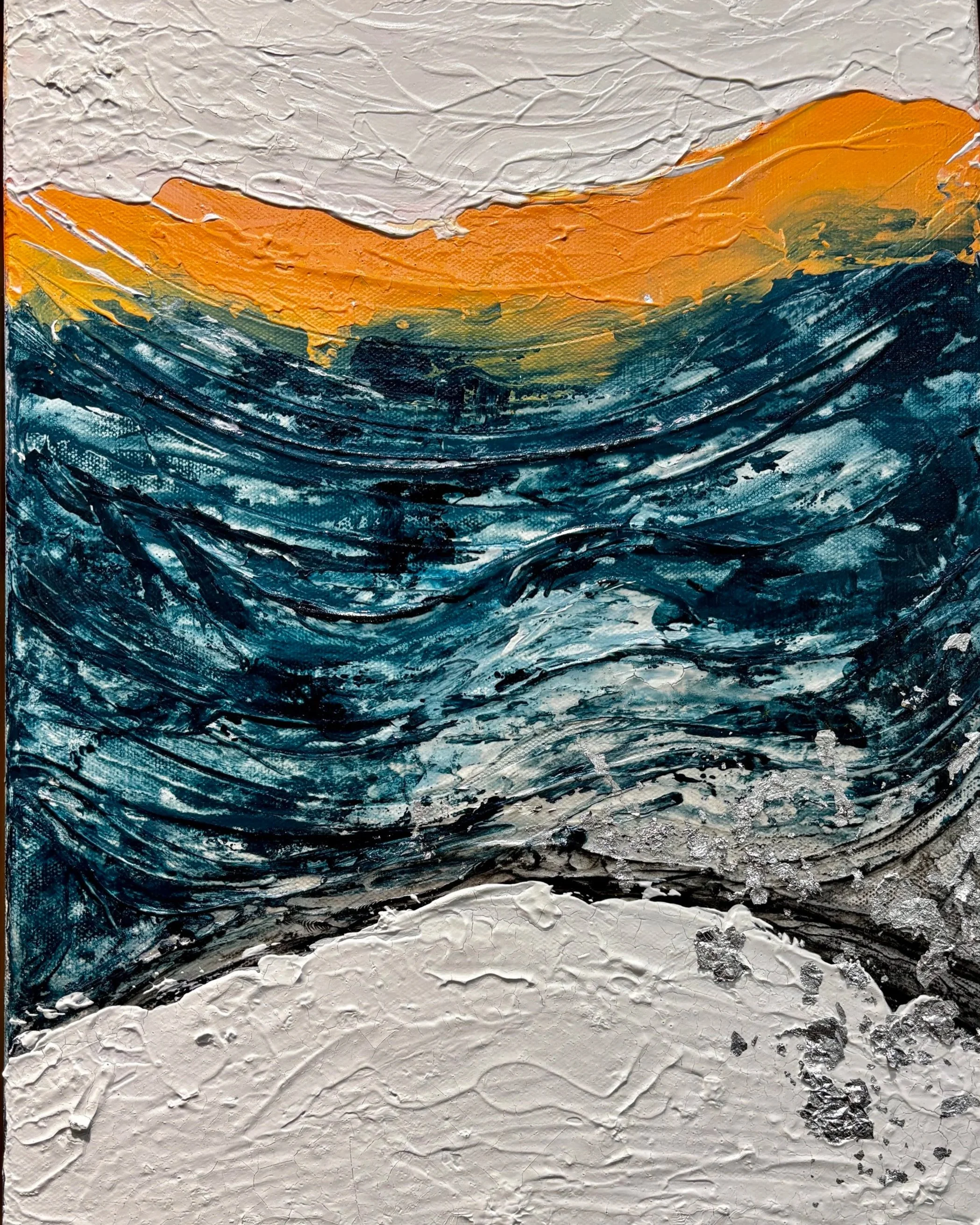 Melanie Hickling, Journey to the Light, acrylic & mixed media on canvas, 32cm x 42cm. Framed. $150