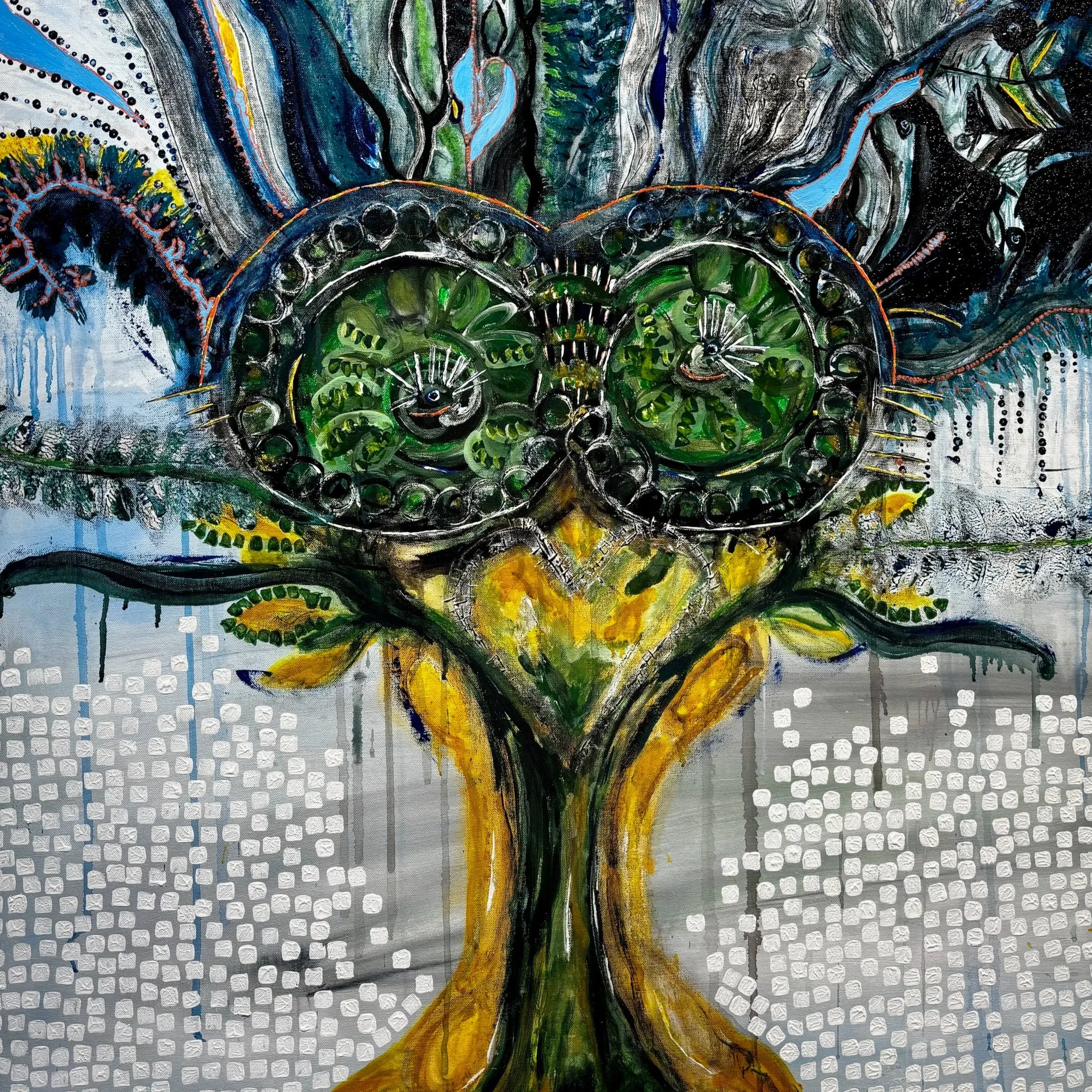 Melanie Hickling, M'Lady Cosmos, acrylic on canvas, 110cm x 110cm, SOLD