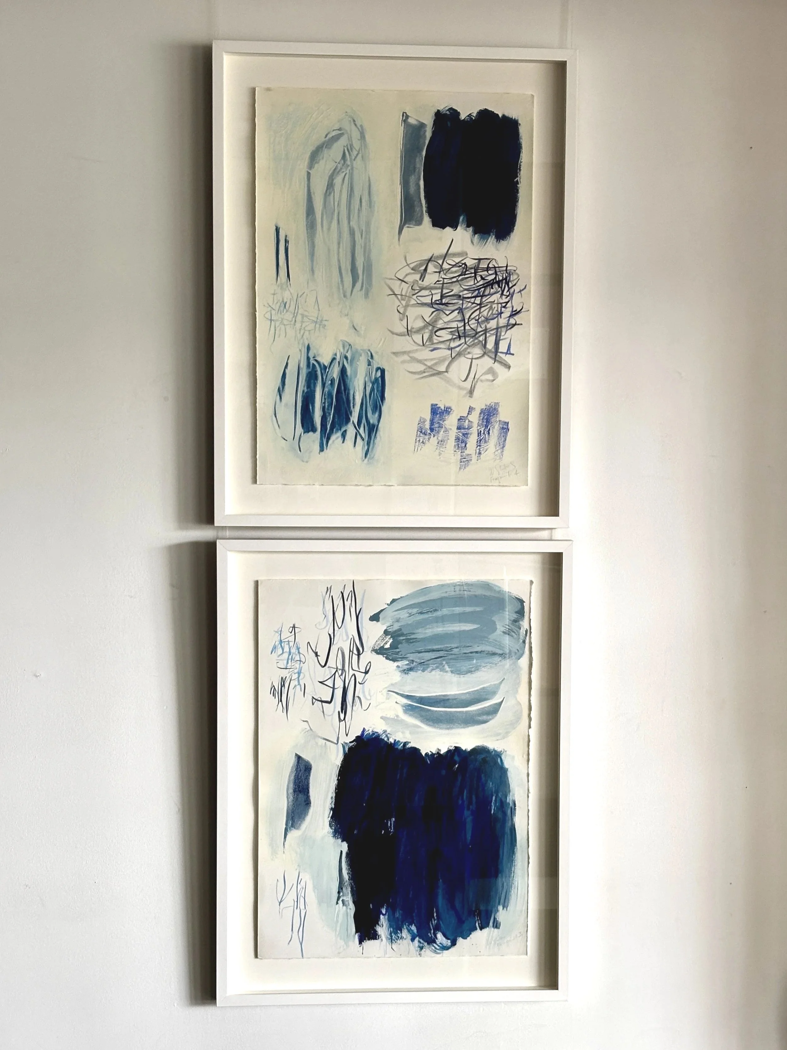 Wendy Stokes, Fragment 3 and Fragment 4, mixed media on paper, framed.