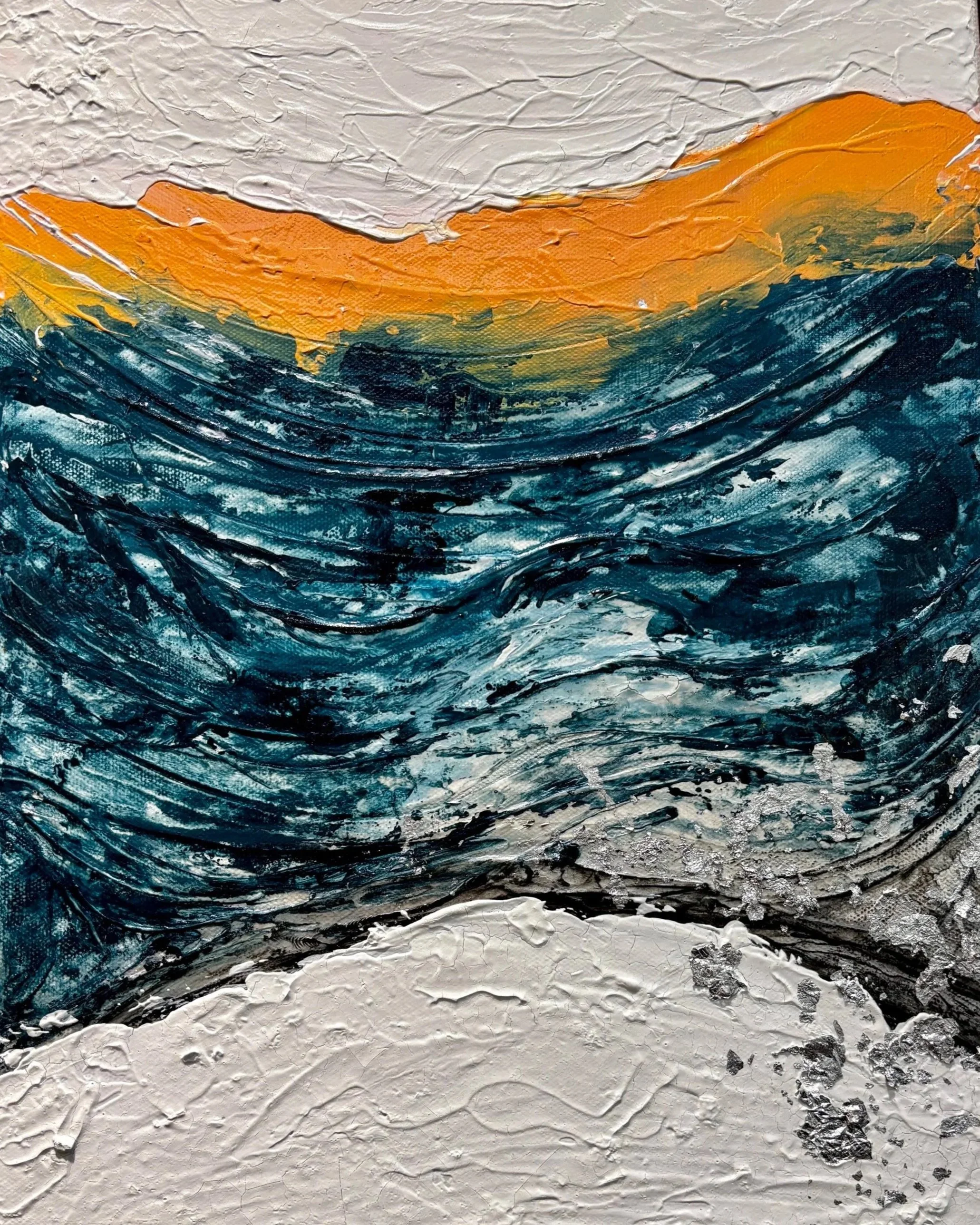 Melanie Hickling, Journey to the Light, acrylic & mixed media on canvas, 32cm x 42cm. Framed. $150