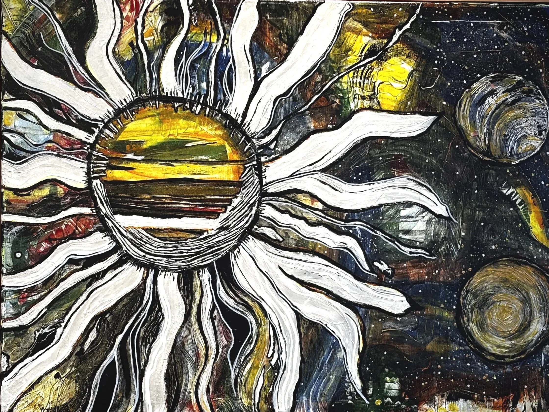 Melanie Hickling, Illumination, acrylic on canvas, 140cm x 79cm, framed. $350