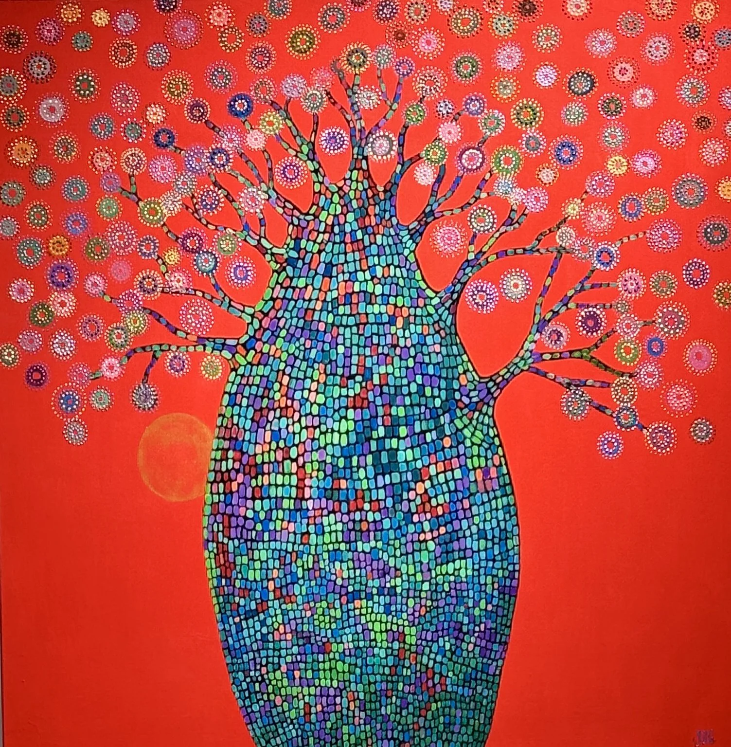 Jon Dorne, Boab, acrylic on canvas, 76cm x 76cm. $950