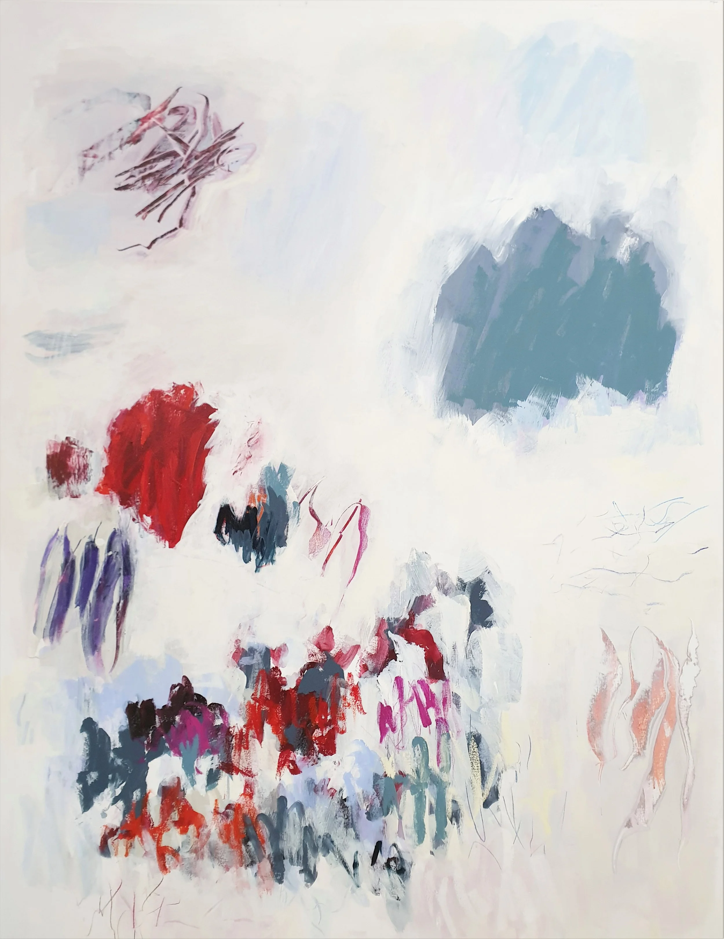 Wendy Stokes, Fragment, 2022, acrylic, oilstick, progresso on canvas, 152cm x 123cm. $7000