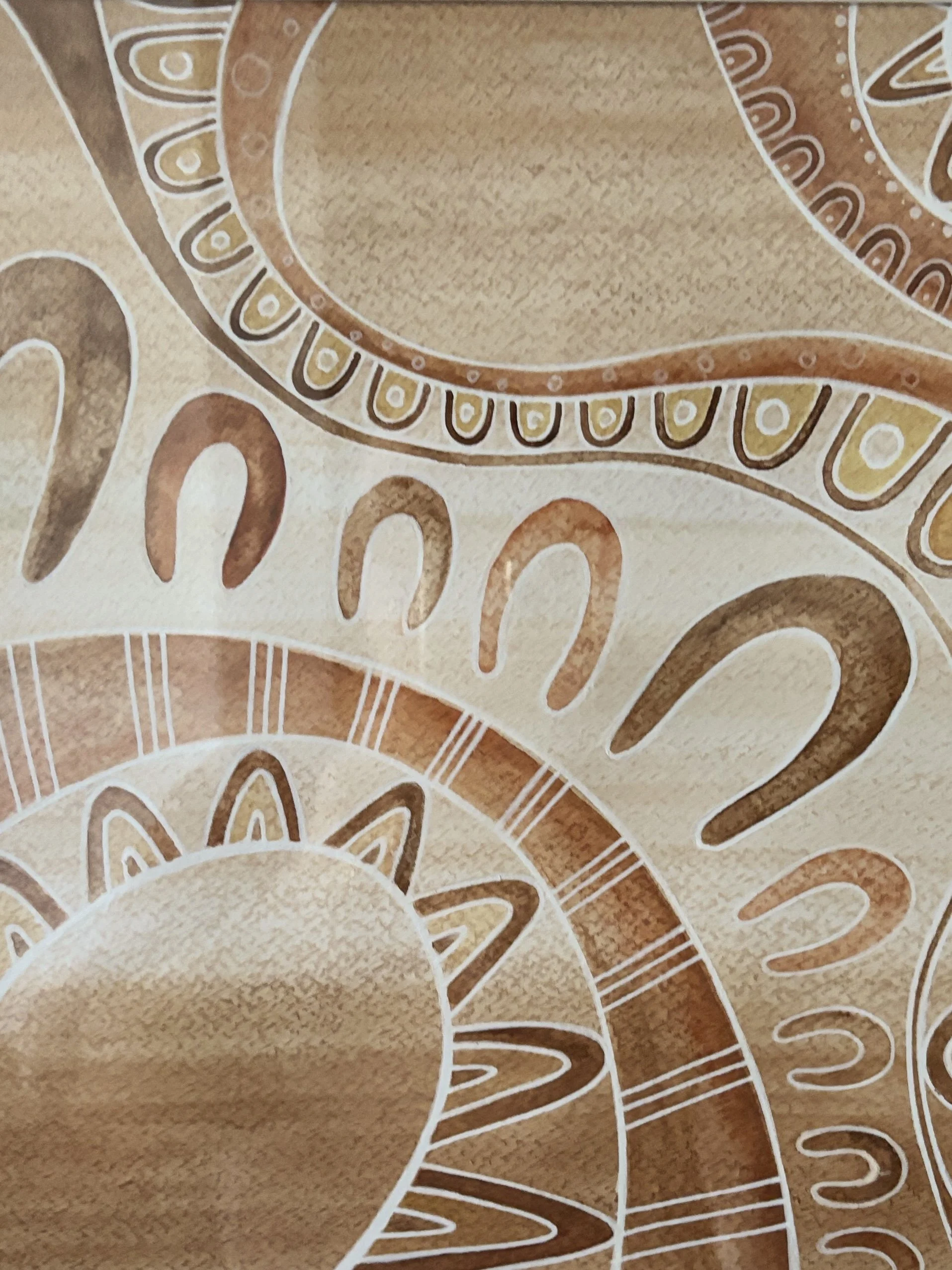 Angela Marr, Yawutung Collection #1, watercolour on art paper, acrylic pen, shadow box frame, 30cm x 30cm. $320