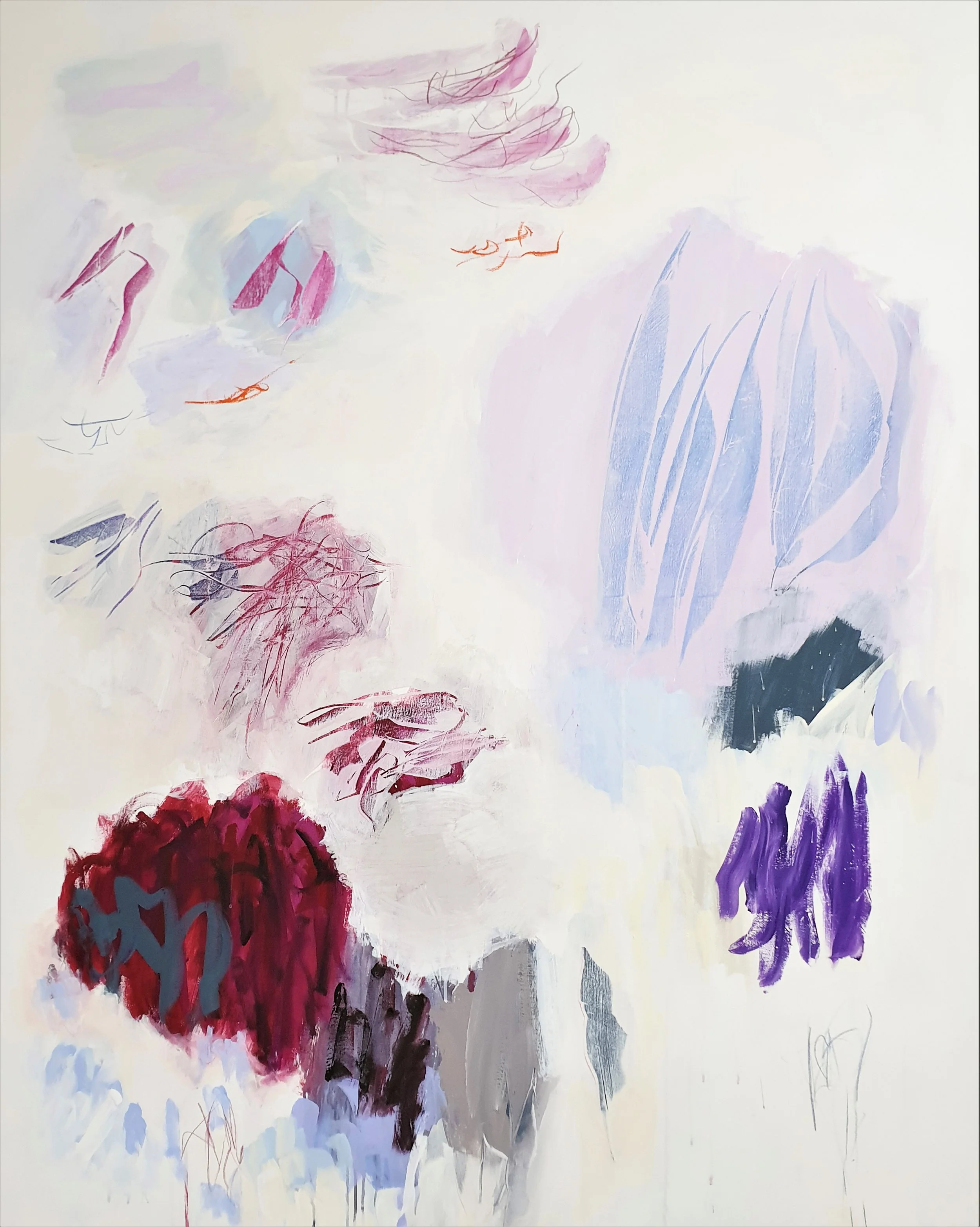 Wendy Stokes, Softly Softly, 2022, acrylic, oilstick, progresso on canvas, 152cm x 123cm. $7000