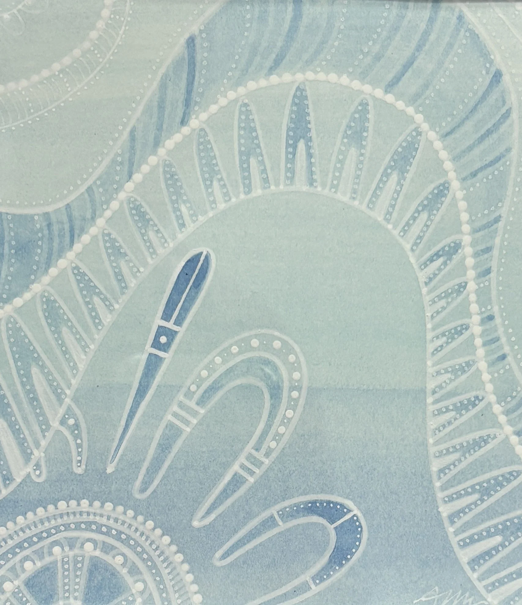 Angela Marr, Yawutung Collection #5, watercolour on art paper, acrylic pen, shadow box frame, 15cm x 15cm. $150