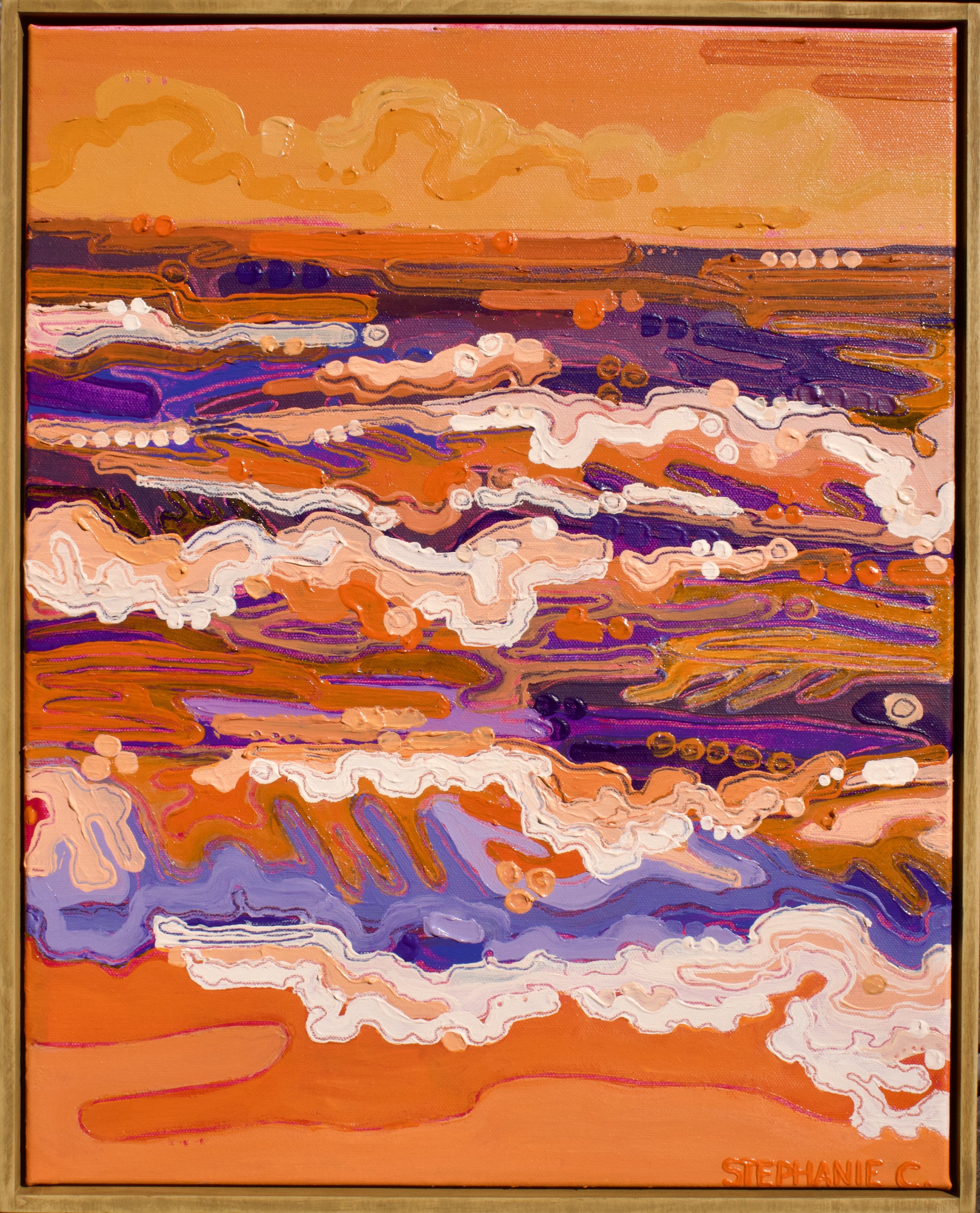 Stephanie Creigh, Fanta Crush, acrylic and gel impasto on canvas, 40 x 50cm. $500