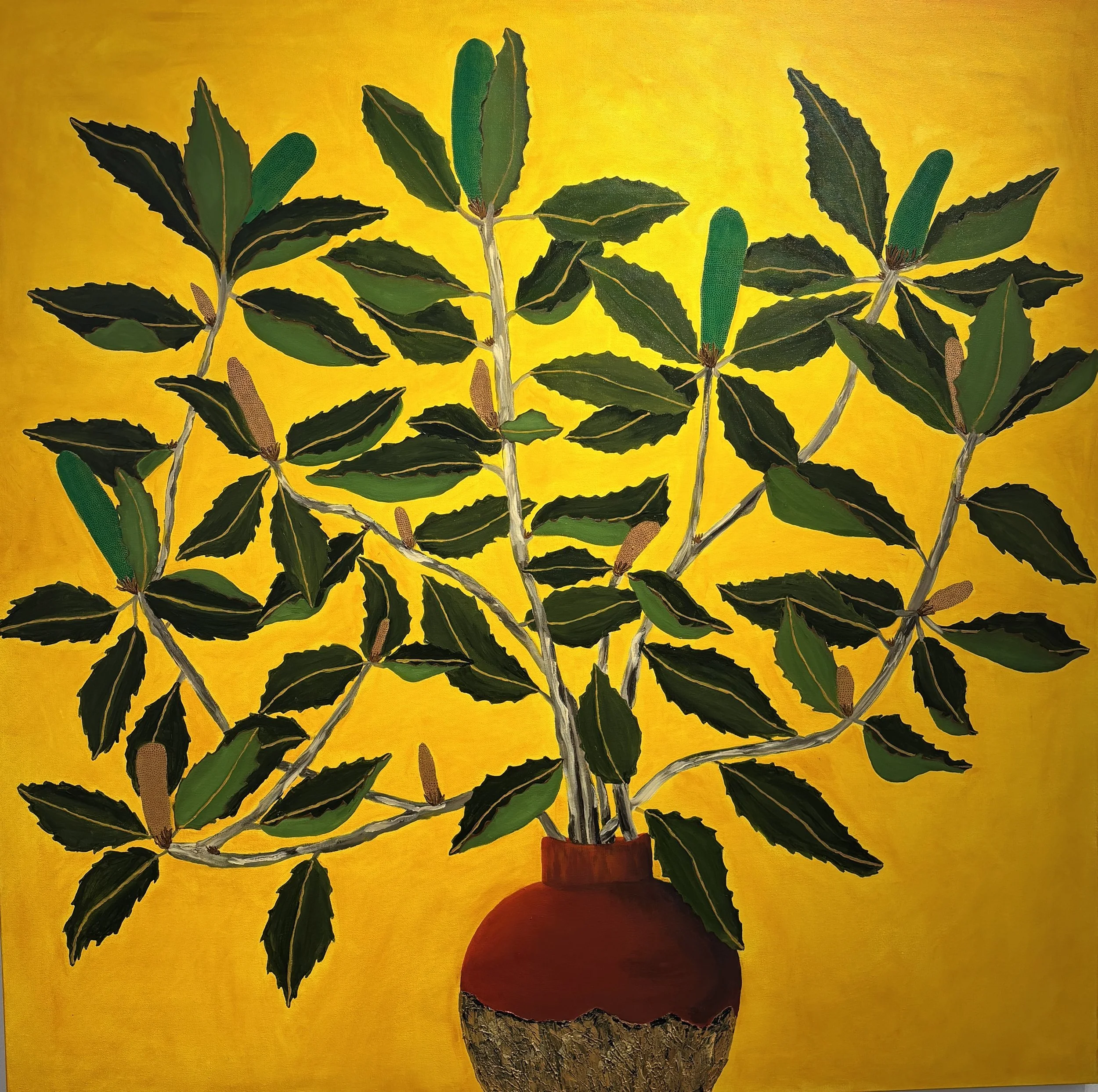 Luminance Emerging Artist 2025: Norma Flint, Banksia, acrylic on canvas 140 x 140cm.
