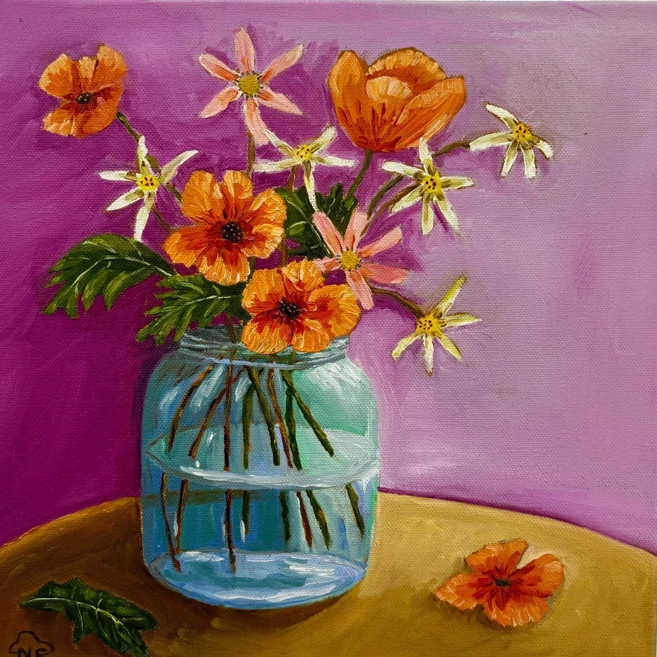 Norma Flint, Flowers for Kate, acrylic on canvas, 30cm x 30cm, $350