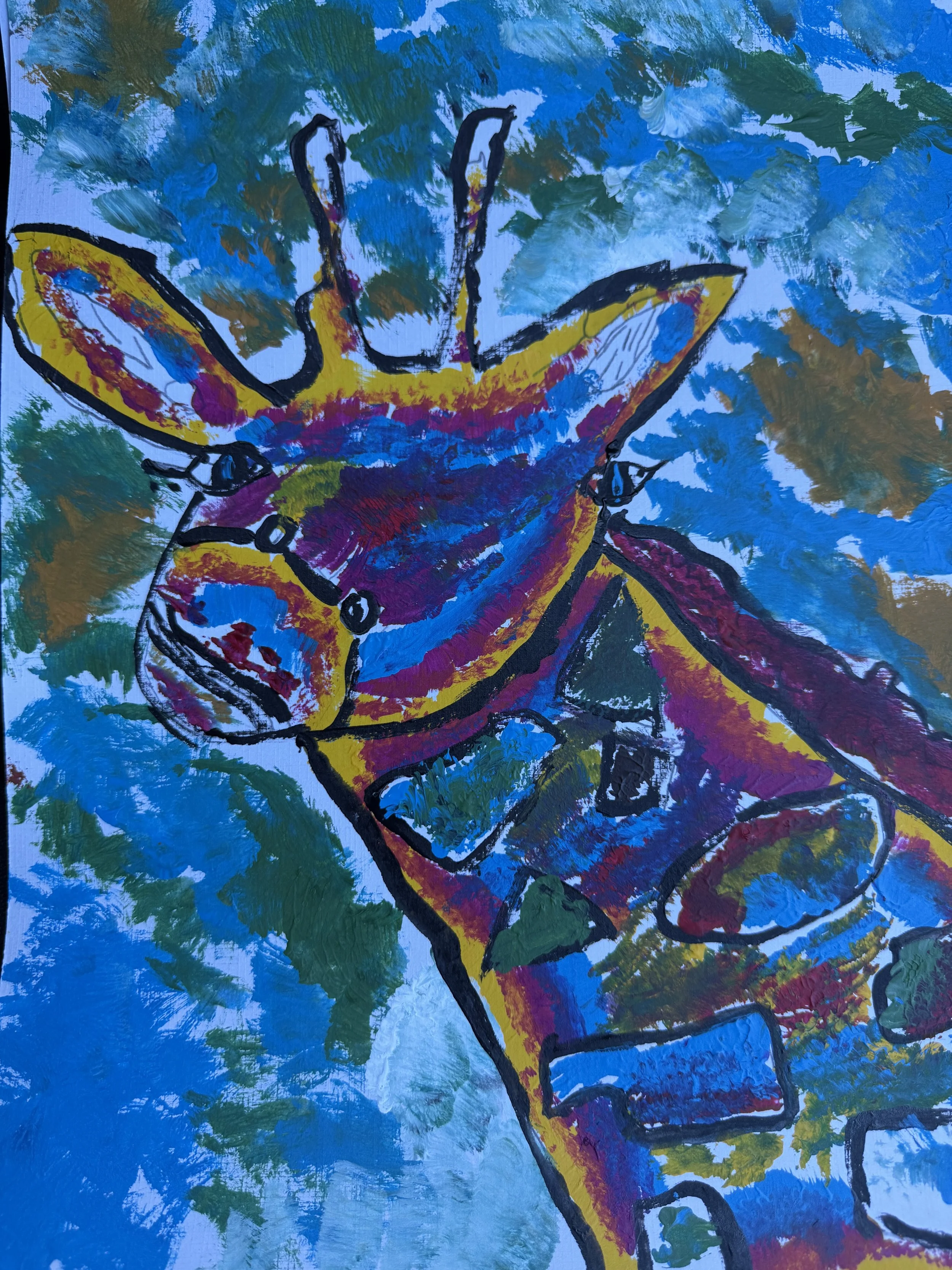 Ivy Hinton, Giraffe in Colour, acrylic on paper, 42cm x 35cm. $50