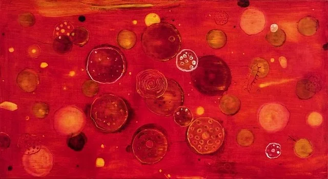 Malcolm Harding, Red Congregation, 2025, oil on canvas, 55cm x 100cm. SOLD