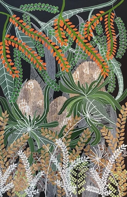 Kay Thurston, Growth, acrylic on canvas, oak frame, 94cm x 64cm. $950