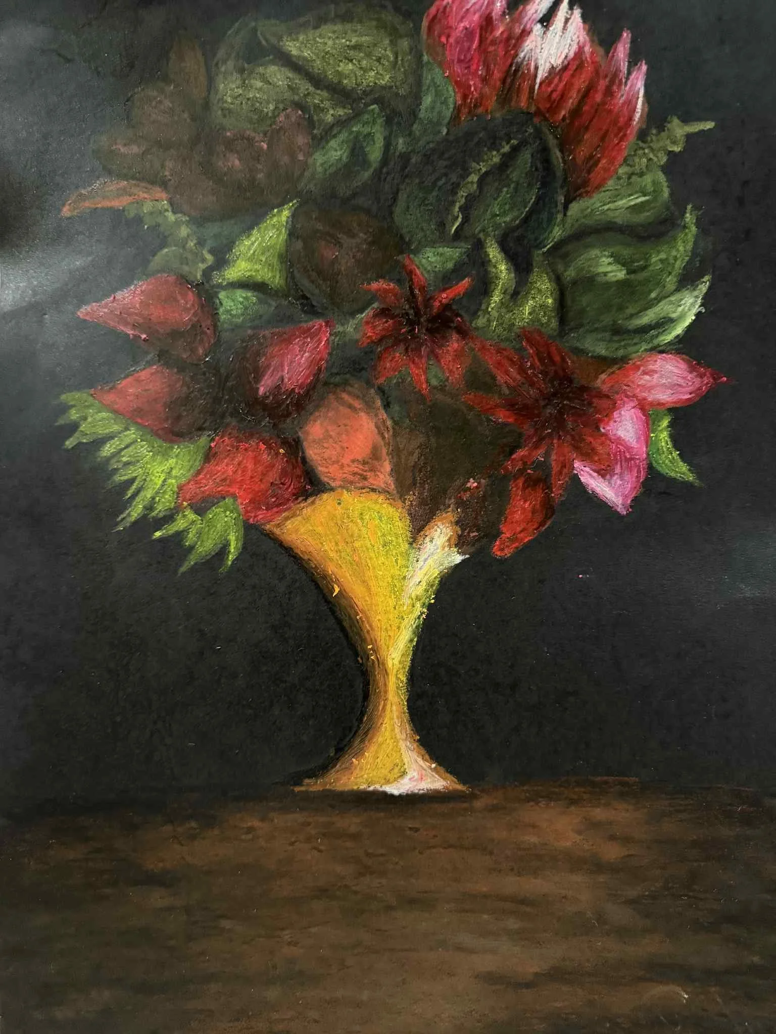 Mackenzie Lambert, Guilded Beauty, oil pastel on paper, 43cm x 33cm. Framed. $150