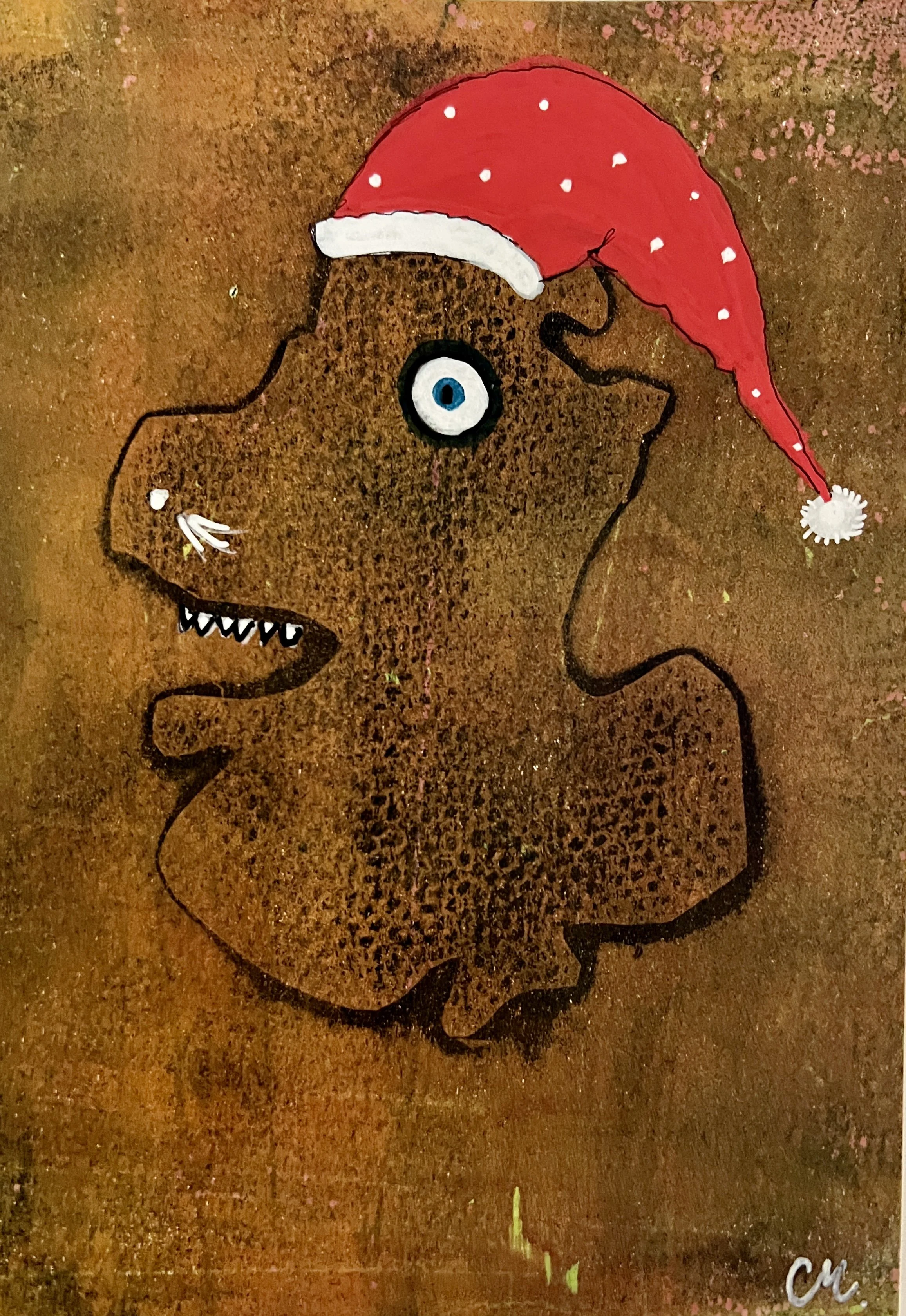 Christine Moore, Christmas Card, gelli-print. $10