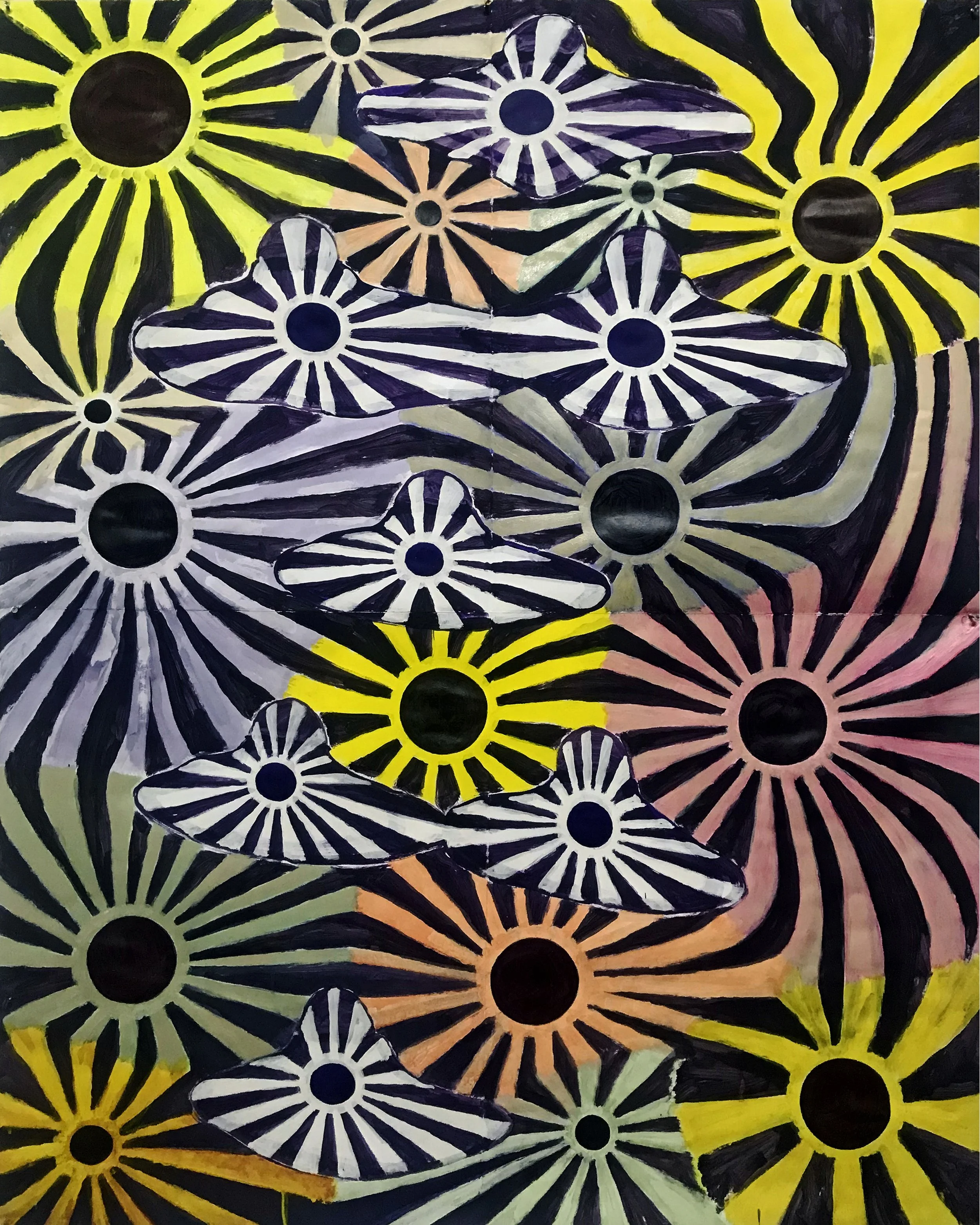 Stephen Killick, Drone Fireworks, acrylic on Fabriano paper, 150cm x 120cm.