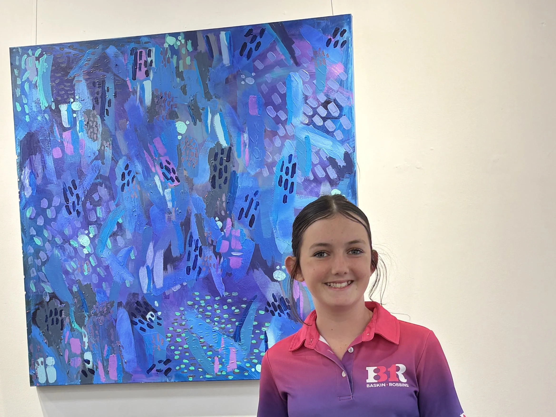 Hazel Horwood, Whispers in Indigo, acrylic on canvas, 101cm x 101cm. SOLD