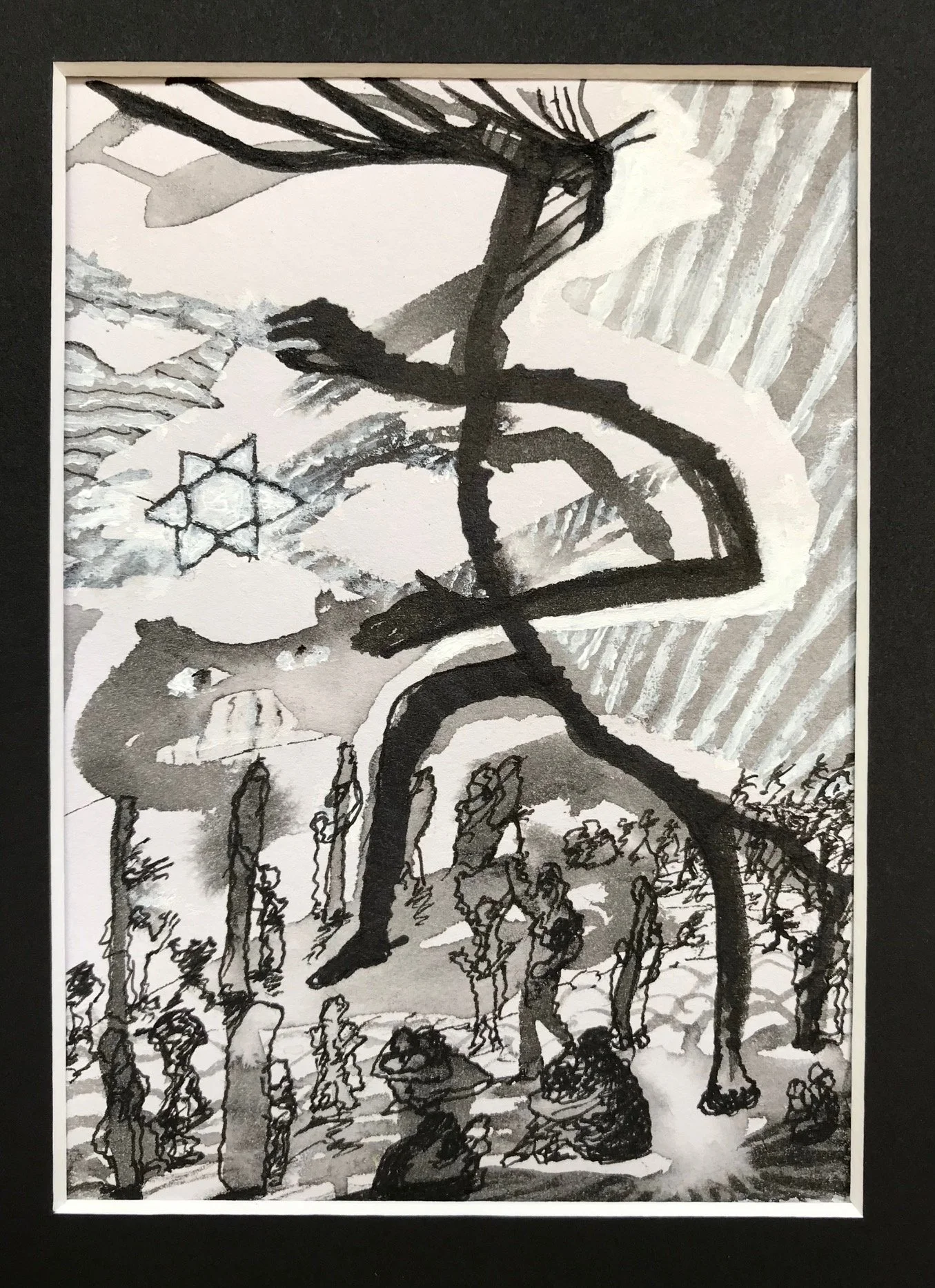 Jo Davidson, Shivering, ink on paper, 35.5cm x 27.5cm, framed. $200