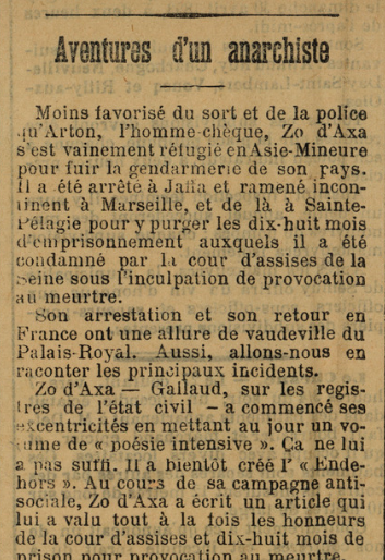 Le Bulletin de Vouziers, 1893. Adventures of An Anarchist