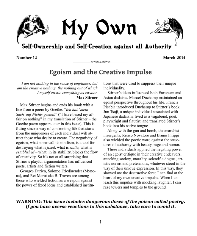 My Own Issue #12, March 2014. Apio/Wolfi