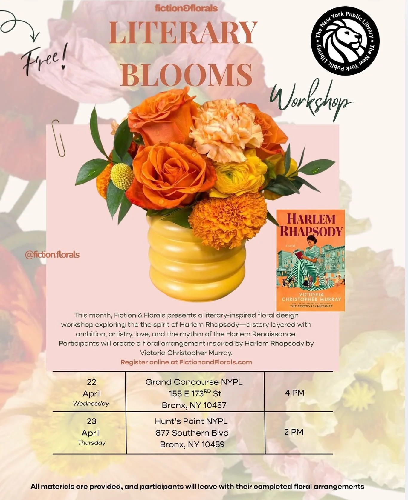 Step into the vibrant pulse of 1920s New York. 🎷📜 We are thrilled to announce this month&rsquo;s Literary Bloom workshop, hosted in proud collaboration with the New York Public Library . This April, we are diving deep into the soul-stirring pages o