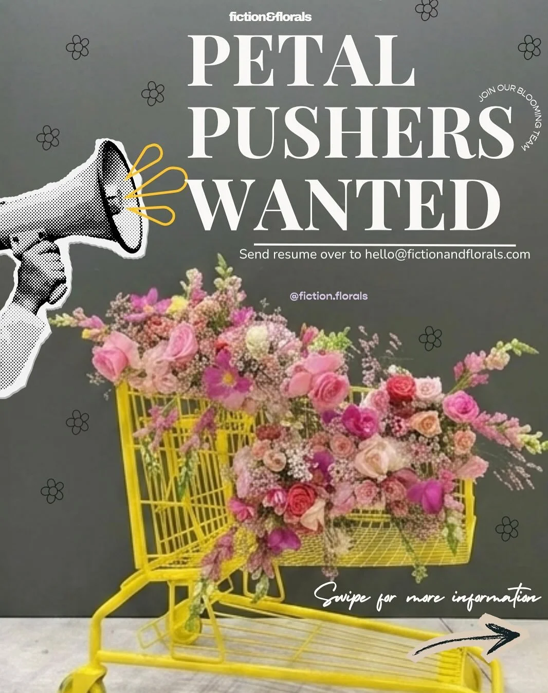 Fiction &amp; Florals is looking for Petal Pushers 💐 &mdash; production assistants who are ready to get hands-on with floral installations, events, and creative experiences across NYC.

Whether you&rsquo;ve worked production before or you&rsquo;re l