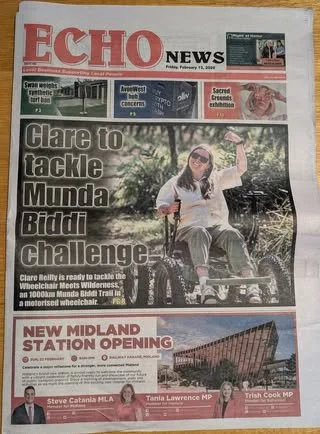 Clare to tackle Wheelchair Meets Wilderness Munda Biddi challenge