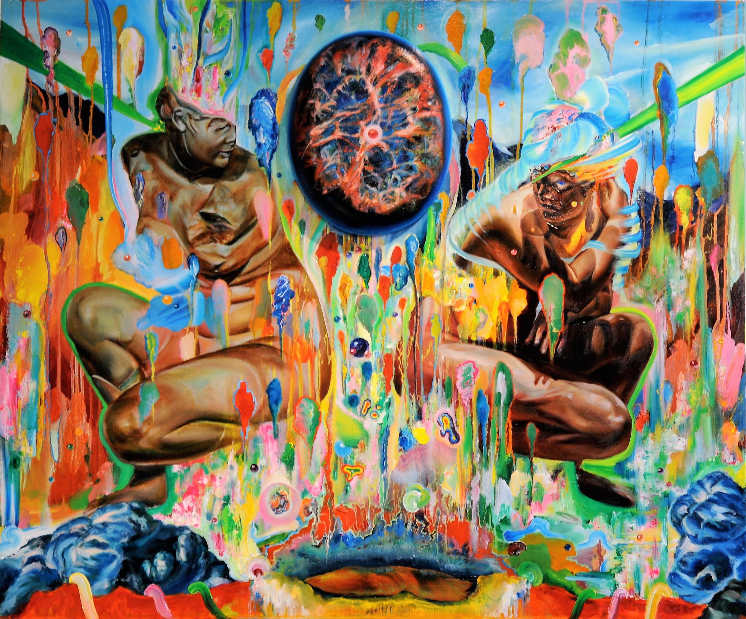 The Philosopher's Stone,

Oil on wooden panel and bevelled oval canvas,
30" x 36",
2014,

$1650