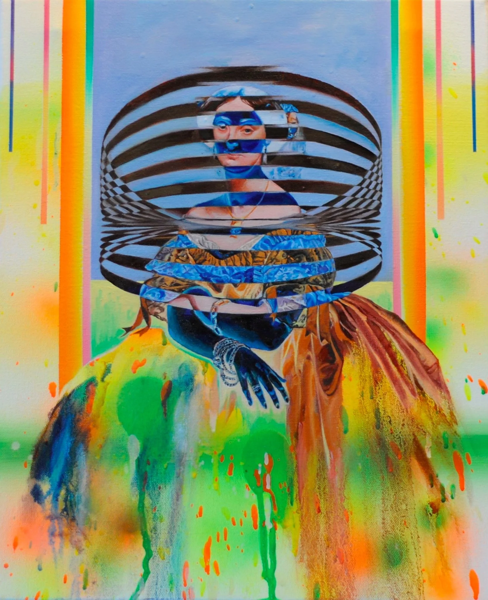 After Ingres' "Princesse Albert de Broglie" (1853),

Oil, acrylic and spray paint on canvas,
16" x 20",
2014,

*Sold*